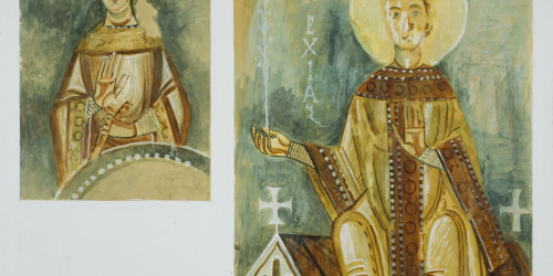 Reproduction of the paintings from Sant Quirze de Pedret. One wise virgin and the Church Rafael Martínez Padilla - Reproduction of the paintings from Sant Quirze de Pedret. One wise virgin and the Church - 1907