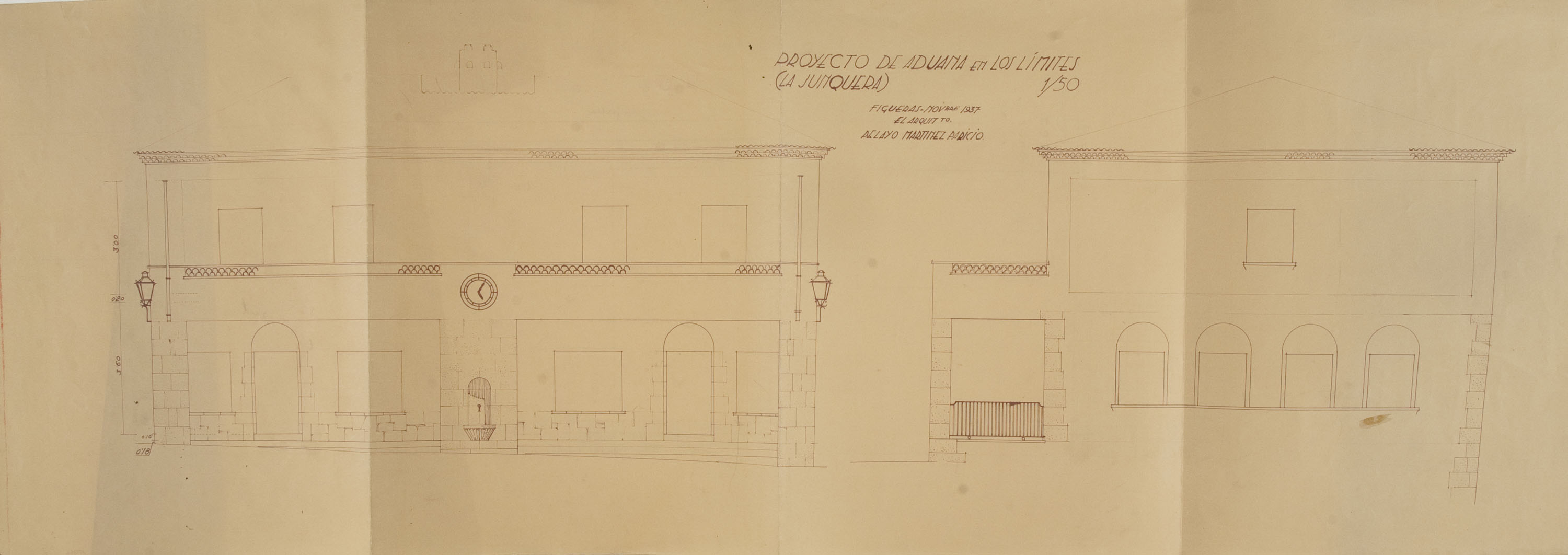 Xavier Nogués - Croquis d'una paret i distribució dels plafons de rajoles amb un mapa d'Espanya i un altre de Catalunya (anvers i revers) Projecte per a la decoració mural no realitzada de duana... - 1937