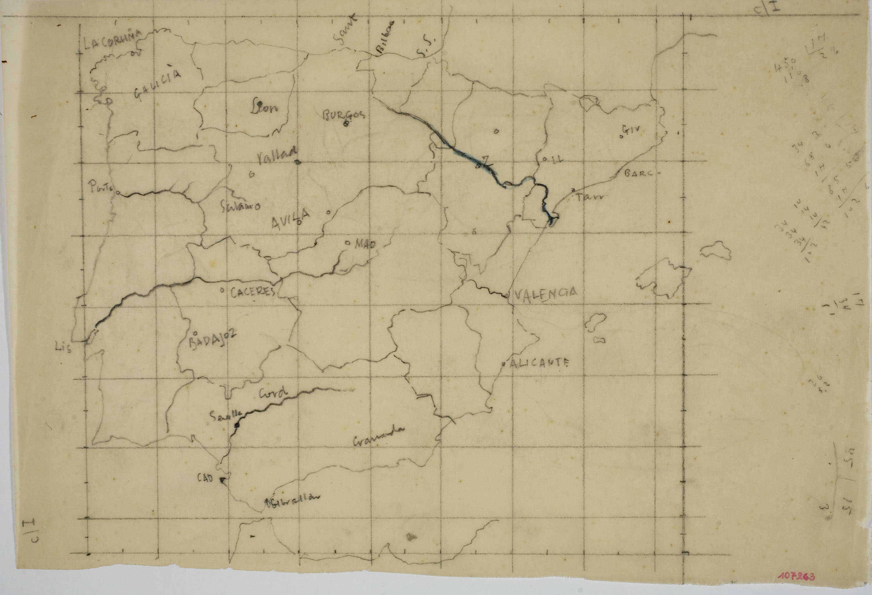 Xavier Nogués - Calc d'un mapa d'Espanya. Projecte per a la decoració mural no realitzada de duana als límits de la Jonquera - 1937