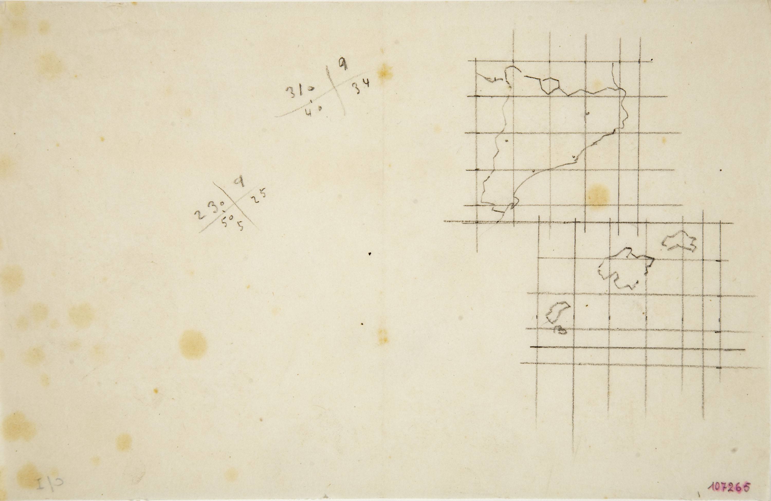 Xavier Nogués - Calc d'un mapa de Catalunya i les illes Balears. Projecte per a la decoració mural no realitzada de duana als límits de la Jonquera - 1937