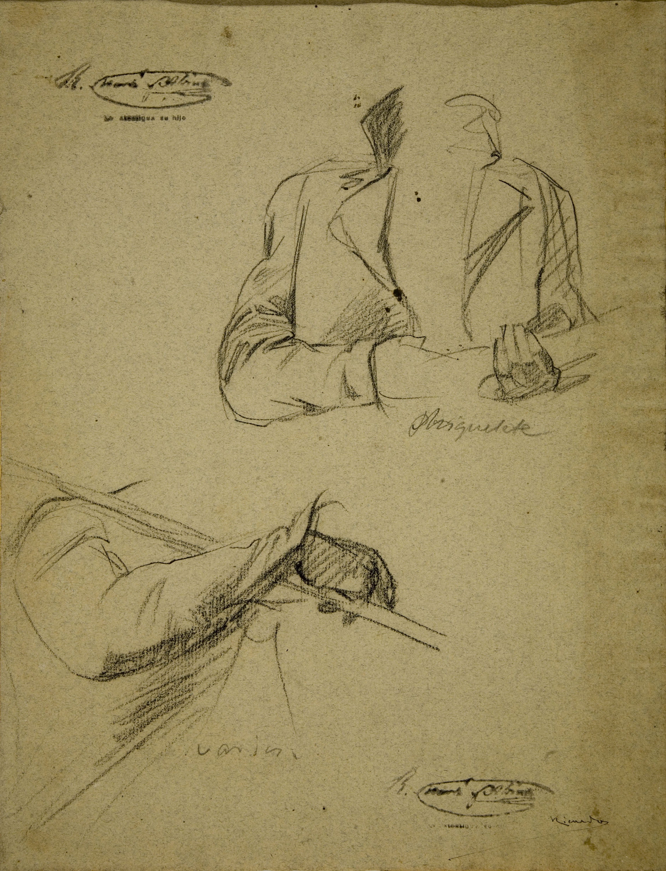 image for: Ramon Martí i Alsina - Estudi de tors i braç d'home vestit per al quadre 