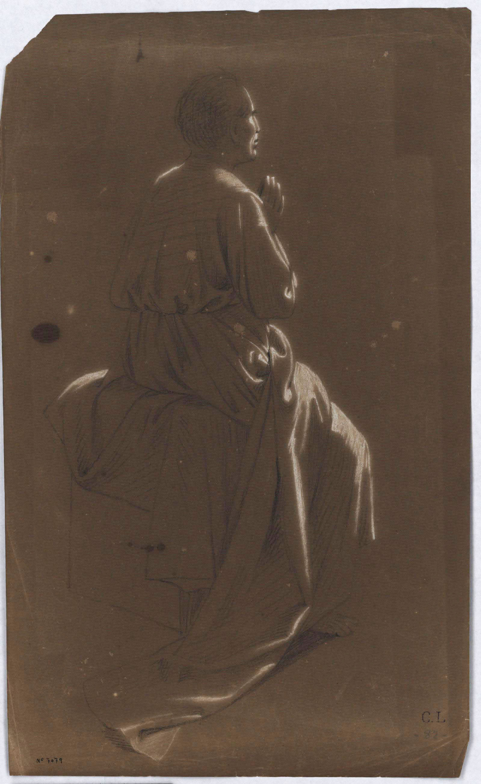 Claudi Lorenzale - Home vestit amb hàbit i assegut sobre un pedrís - Cap a 1850-1870 image for: Claudi Lorenzale - Home vestit amb hàbit i assegut sobre un pedrís - Cap a 1850-1870