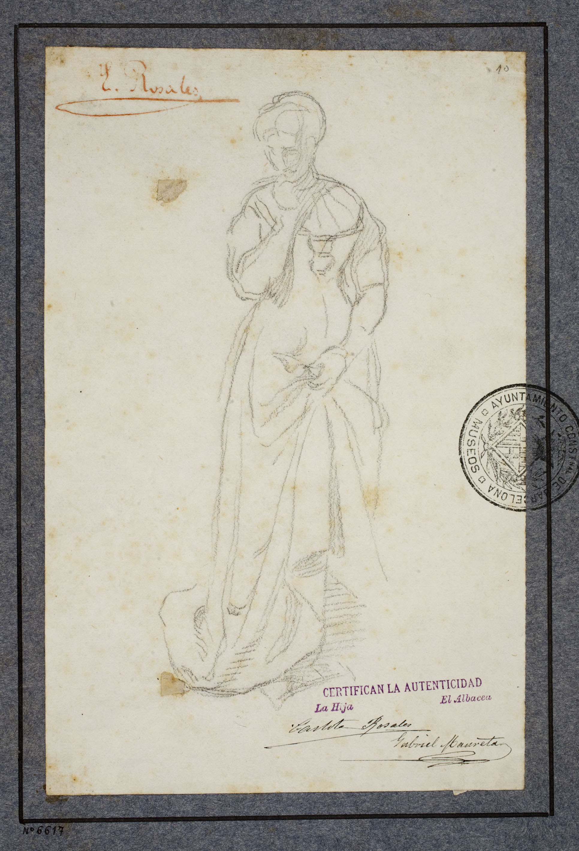 image for: Eduardo Rosales - Figura femenina amb vestit d'època - Cap a 1870