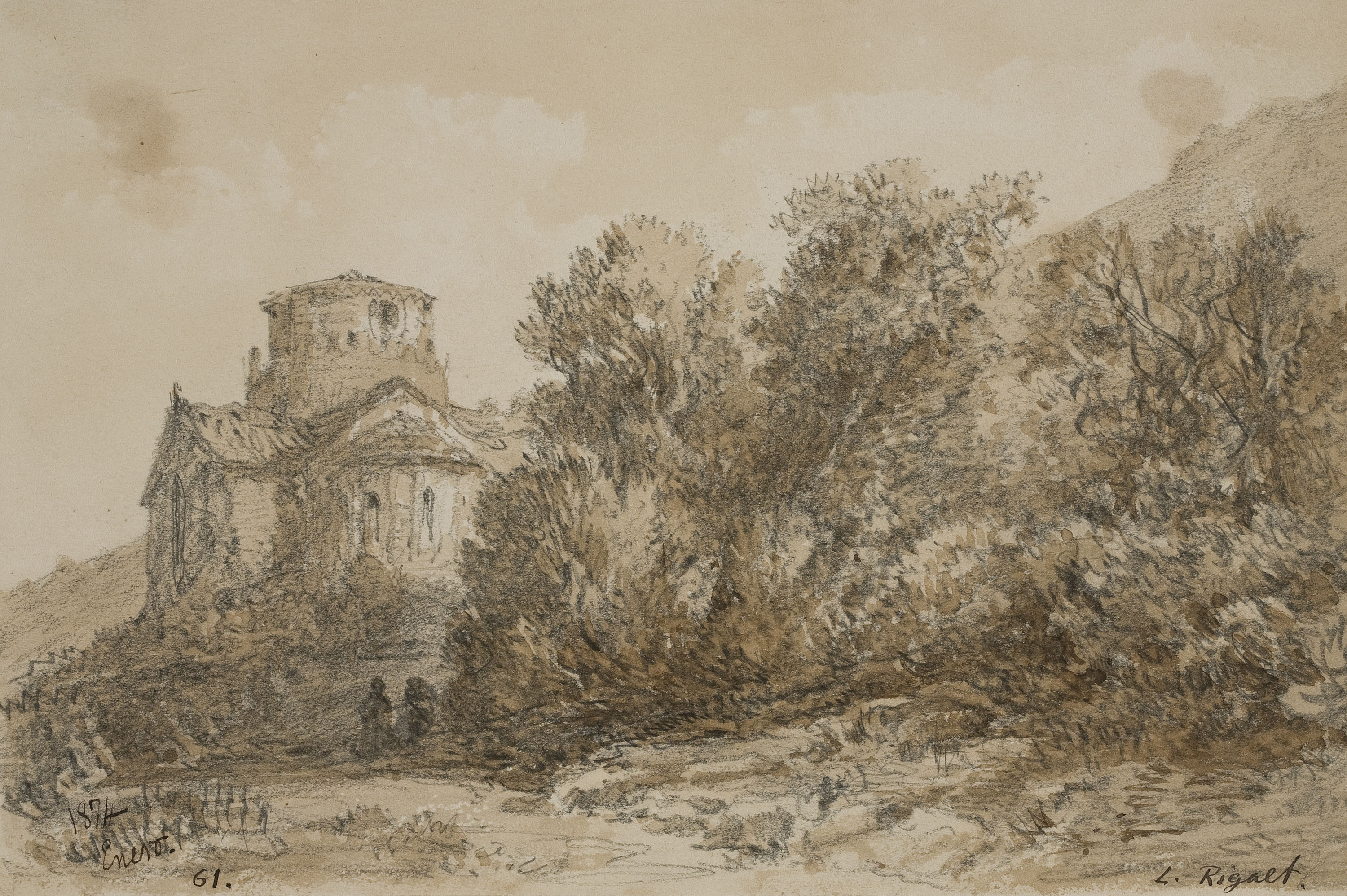 image for: Lluís Rigalt - Paisatge amb una ermita romànica - Gener de 1874