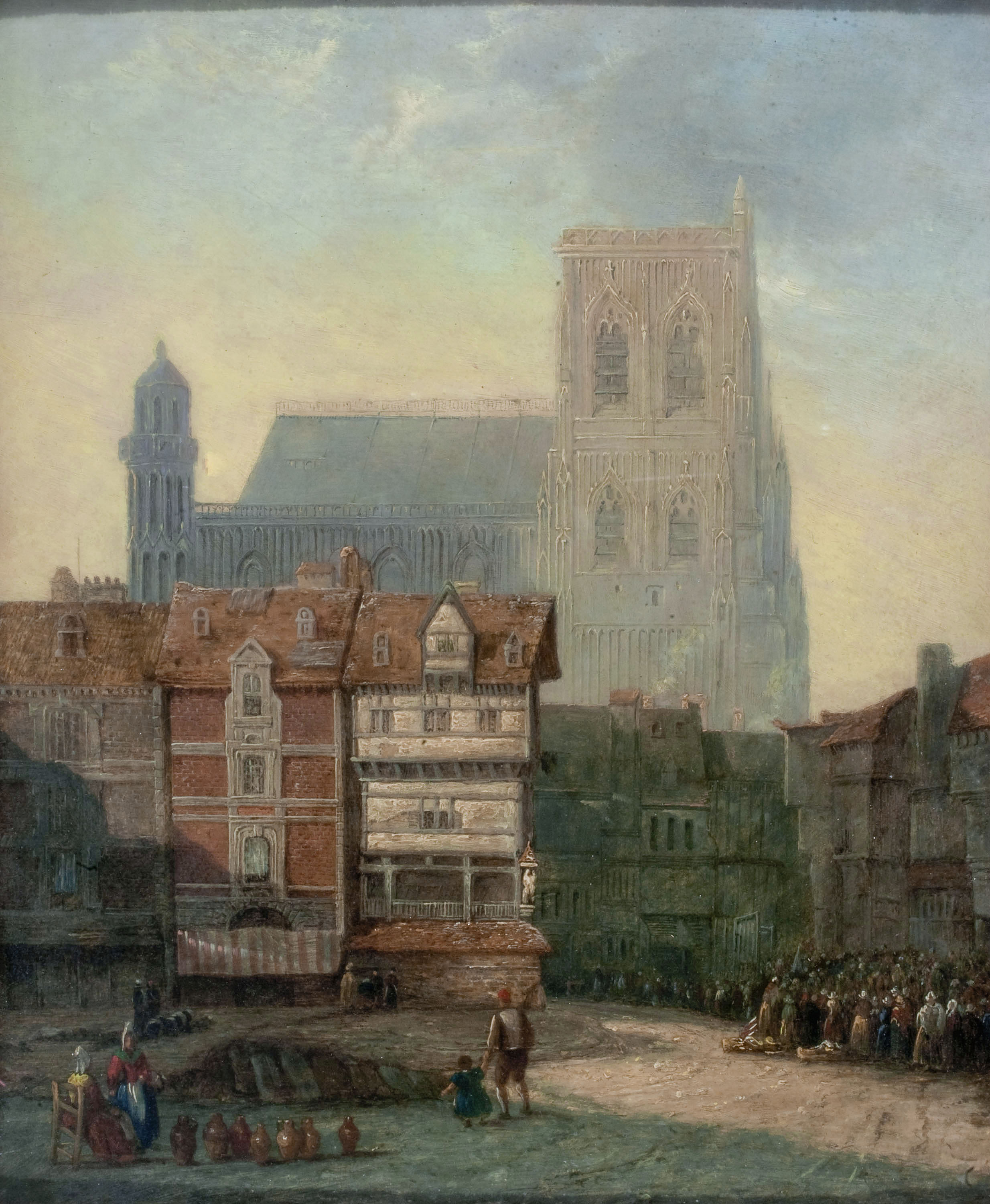image for: Anònim. Escola holandesa - Paisatge urbà amb una església al fons (Bergen op Zoom?) - Segle XVII