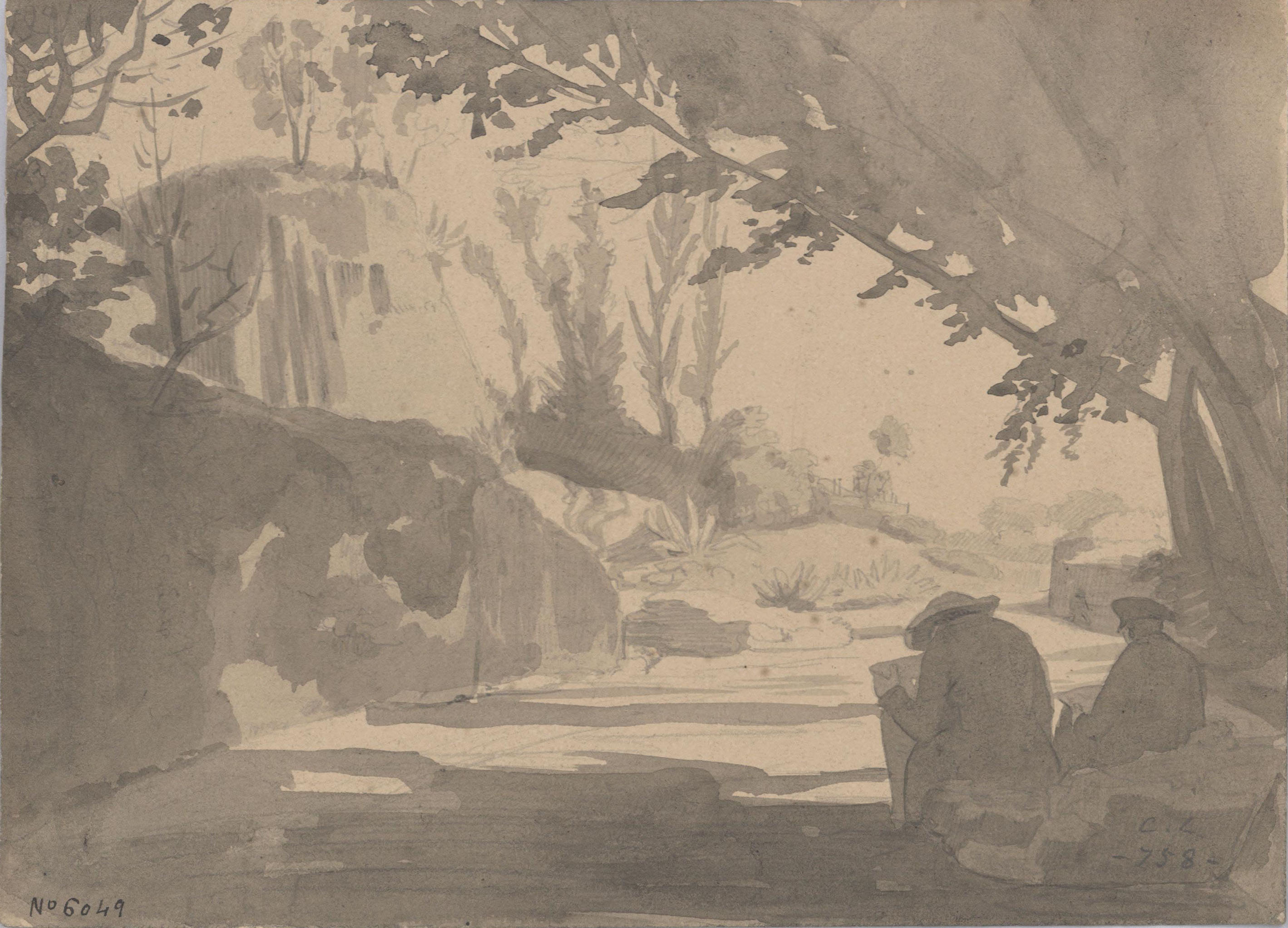 image for: Claudi Lorenzale - Paisatge amb dos homes dibuixant - Cap a 1840-1850