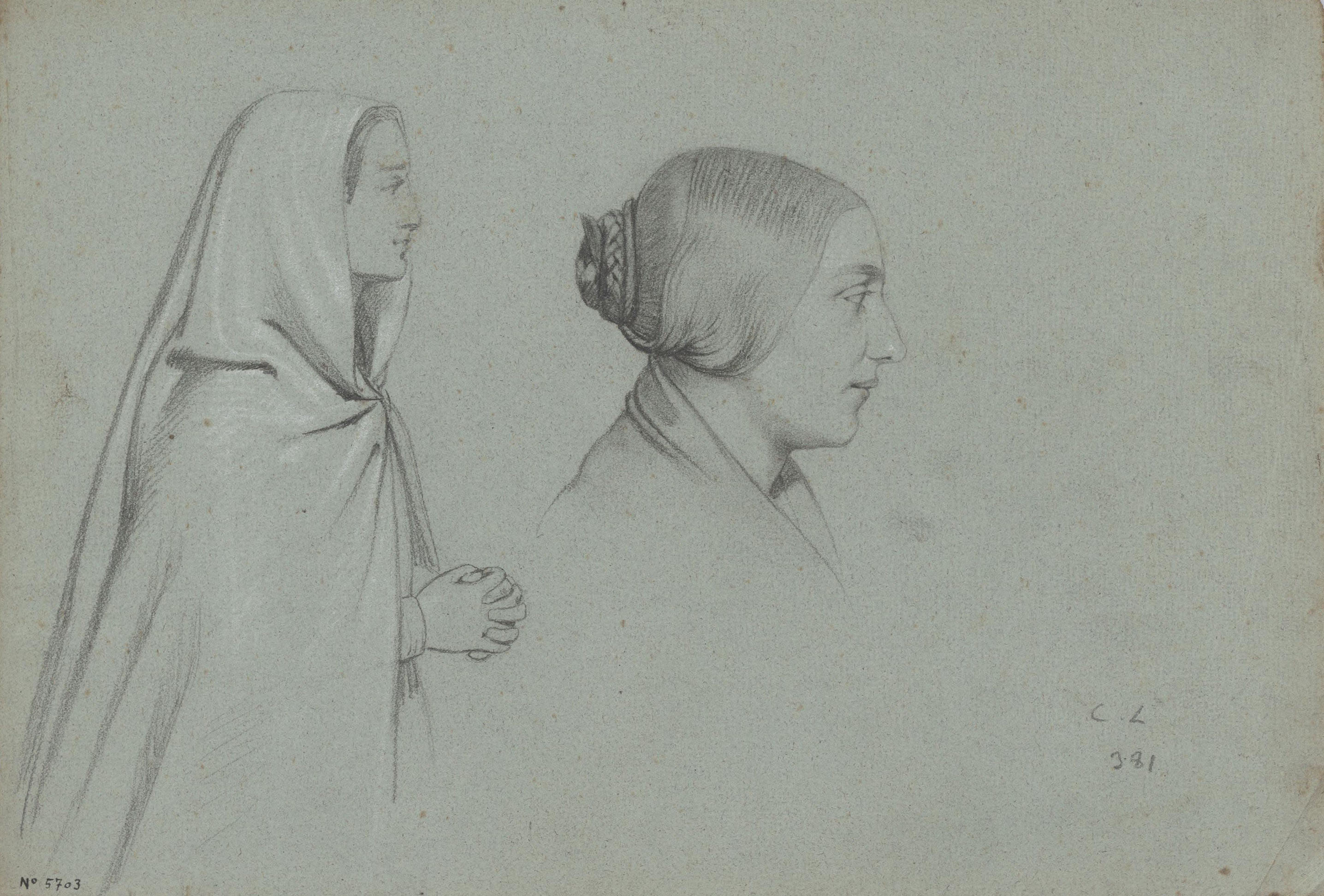 Claudi Lorenzale - Dos retrats de dona de perfil - Cap a 1860-1880 image for: Claudi Lorenzale - Dos retrats de dona de perfil - Cap a 1860-1880