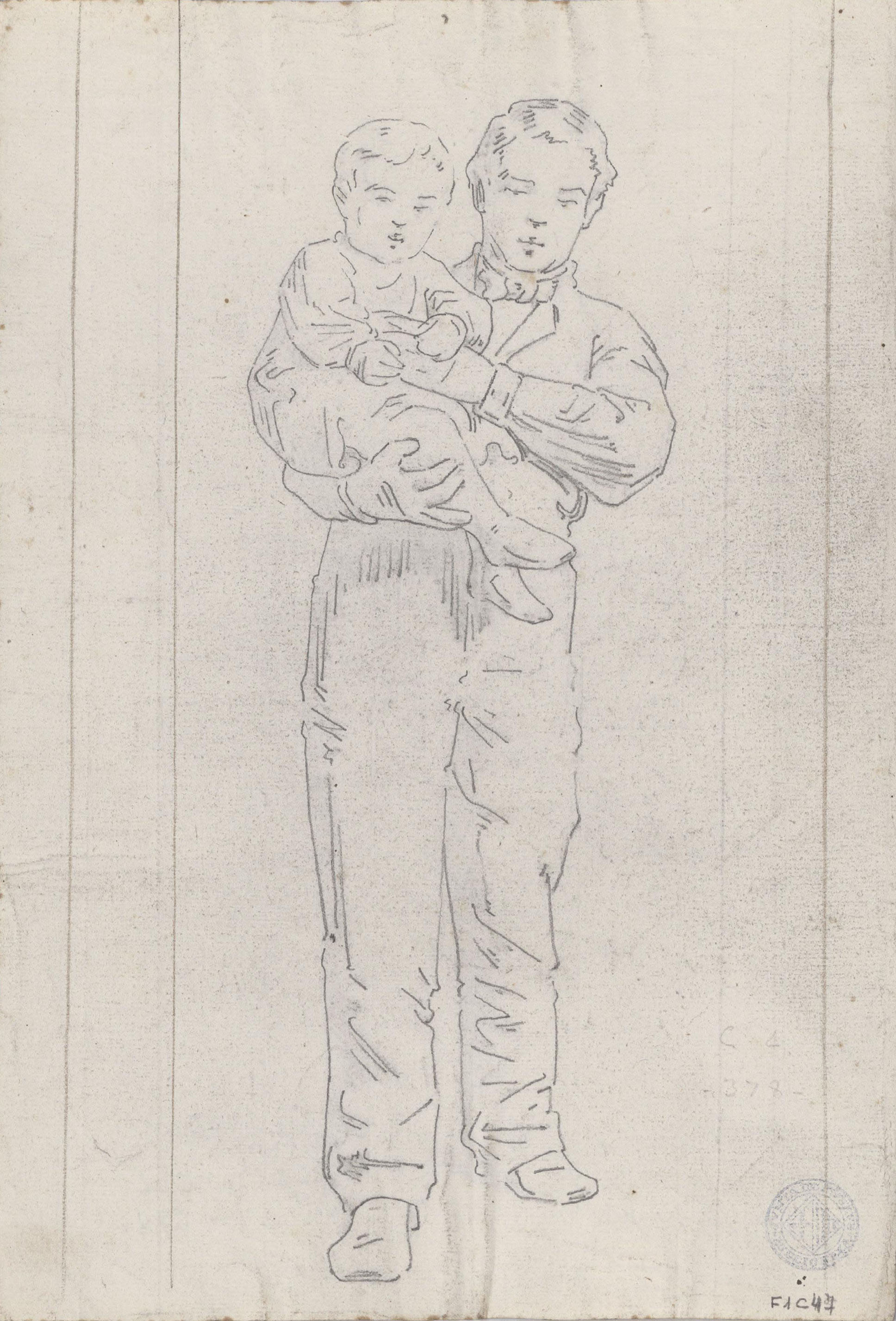 image for: Claudi Lorenzale - Retrat d'home amb nen (anvers) / Retrat d'home amb nen (revers) - Cap a 1860-1880 [1]