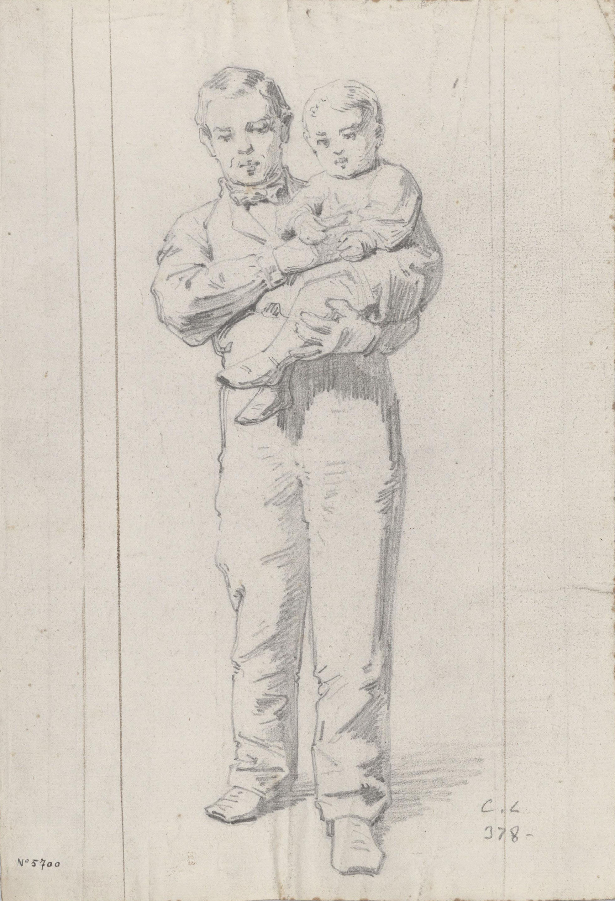 image for: Claudi Lorenzale - Retrat d'home amb nen (anvers) / Retrat d'home amb nen (revers) - Cap a 1860-1880