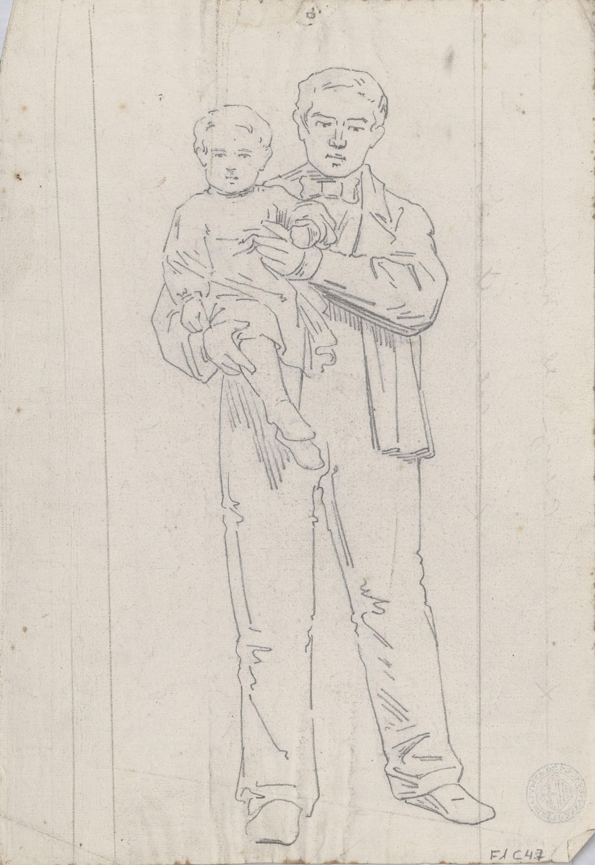 image for: Claudi Lorenzale - Retrat d'home amb nen (anvers) / Retrat d'home amb nen (revers) - Cap a 1860-1880 [1]