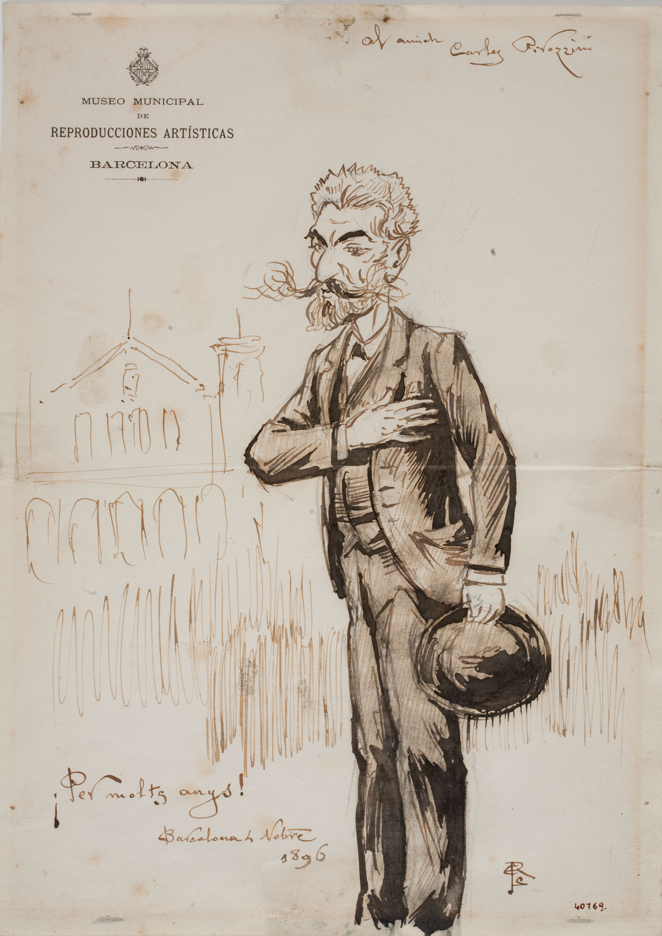 image for: Josep Lluís Pellicer - Felicitació per a Carles Pirozzini (autoretrat) - 1896