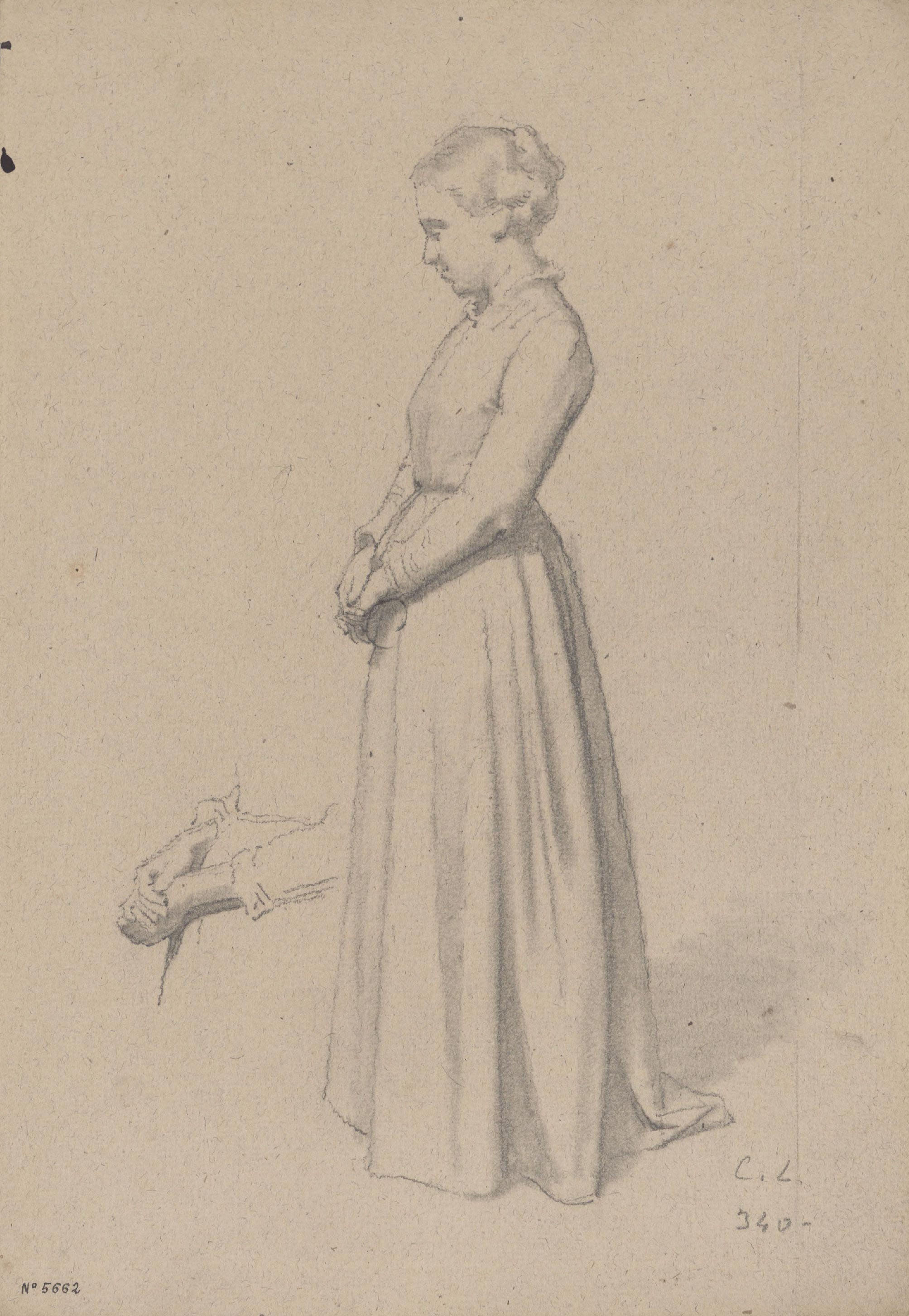 image for: Claudi Lorenzale - Retrat de dona i estudi de mans - Cap a 1860-1880