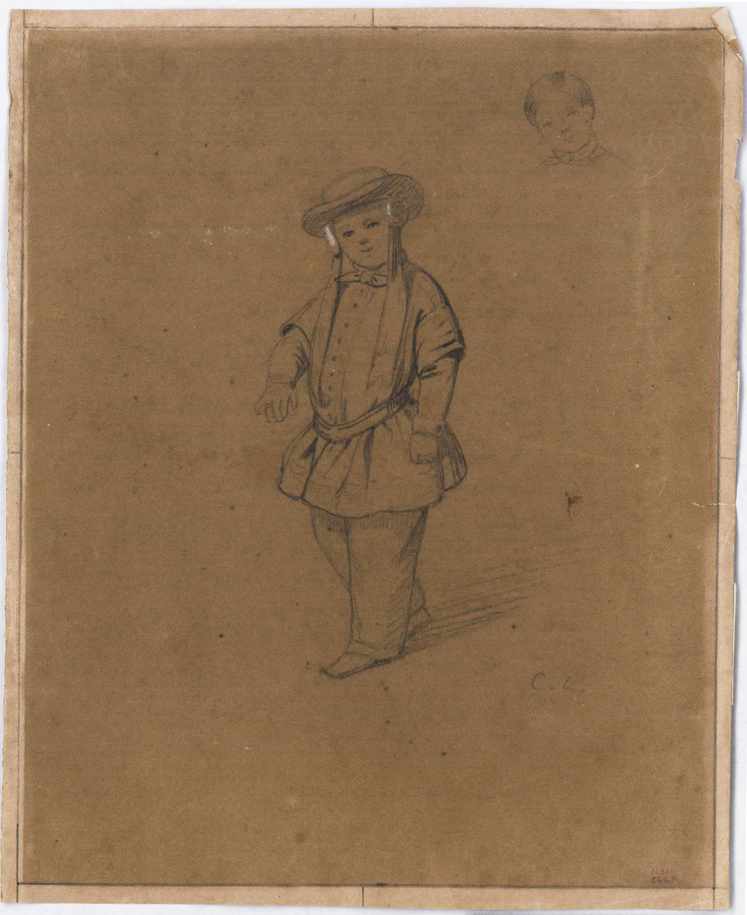 Claudi Lorenzale - Retrat de nen i estudi de cap - Cap a 1860-1880 image for: Claudi Lorenzale - Retrat de nen i estudi de cap - Cap a 1860-1880