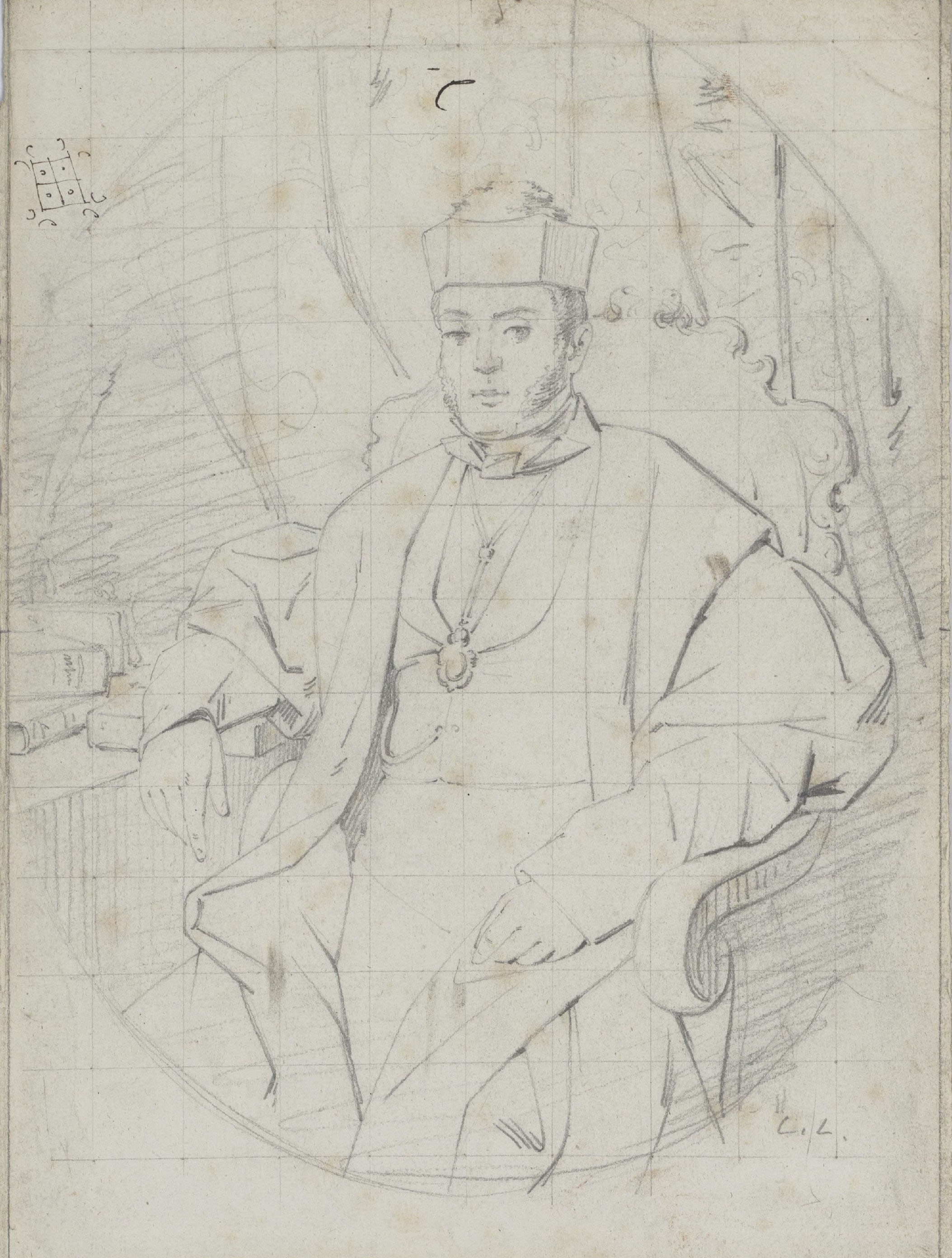 image for: Claudi Lorenzale - Retrat d'un jutge [?] amb toga i birret - Cap a 1860-1880