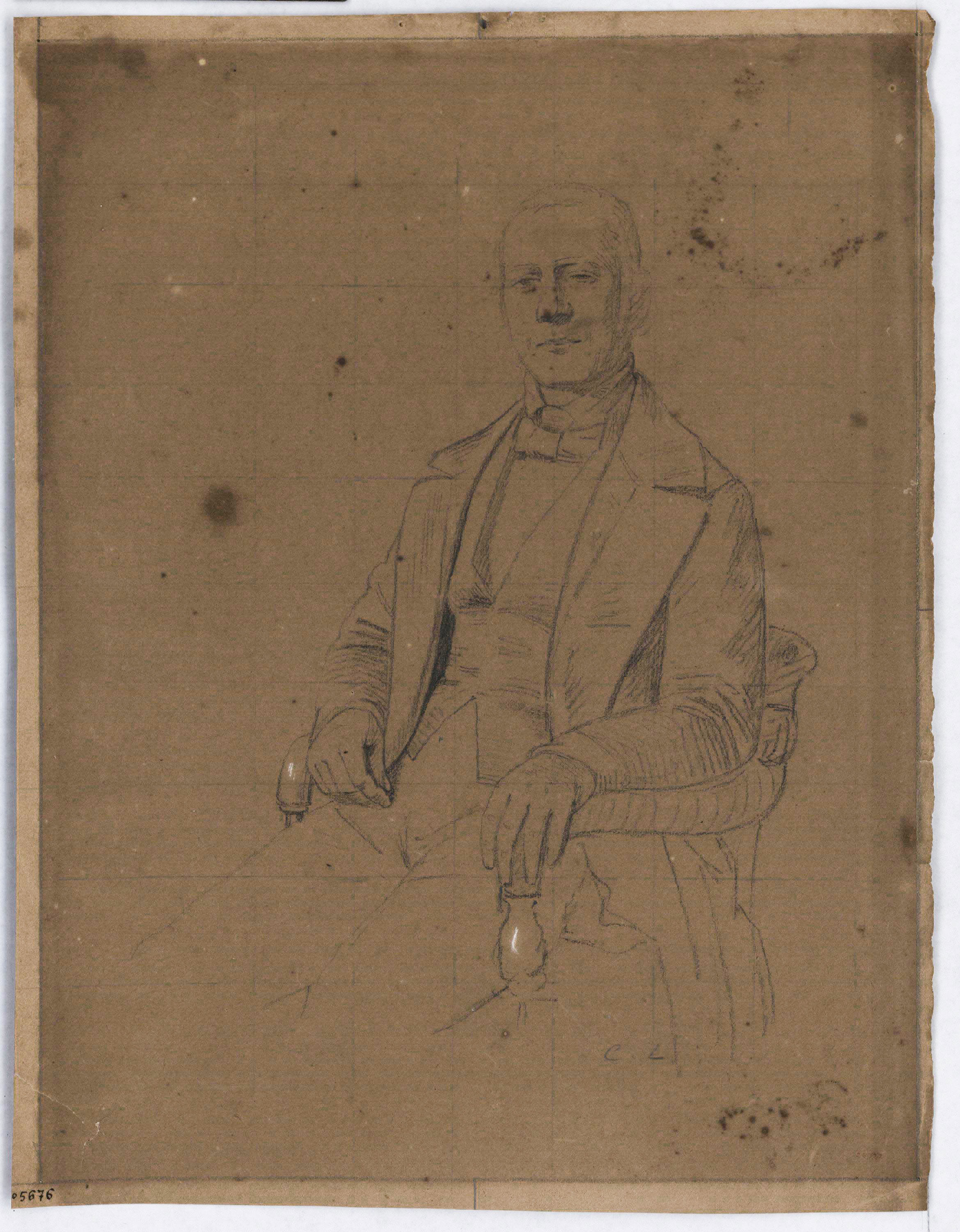 Claudi Lorenzale - Retrat d'home assegut - Cap a 1860-1880 image for: Claudi Lorenzale - Retrat d'home assegut - Cap a 1860-1880