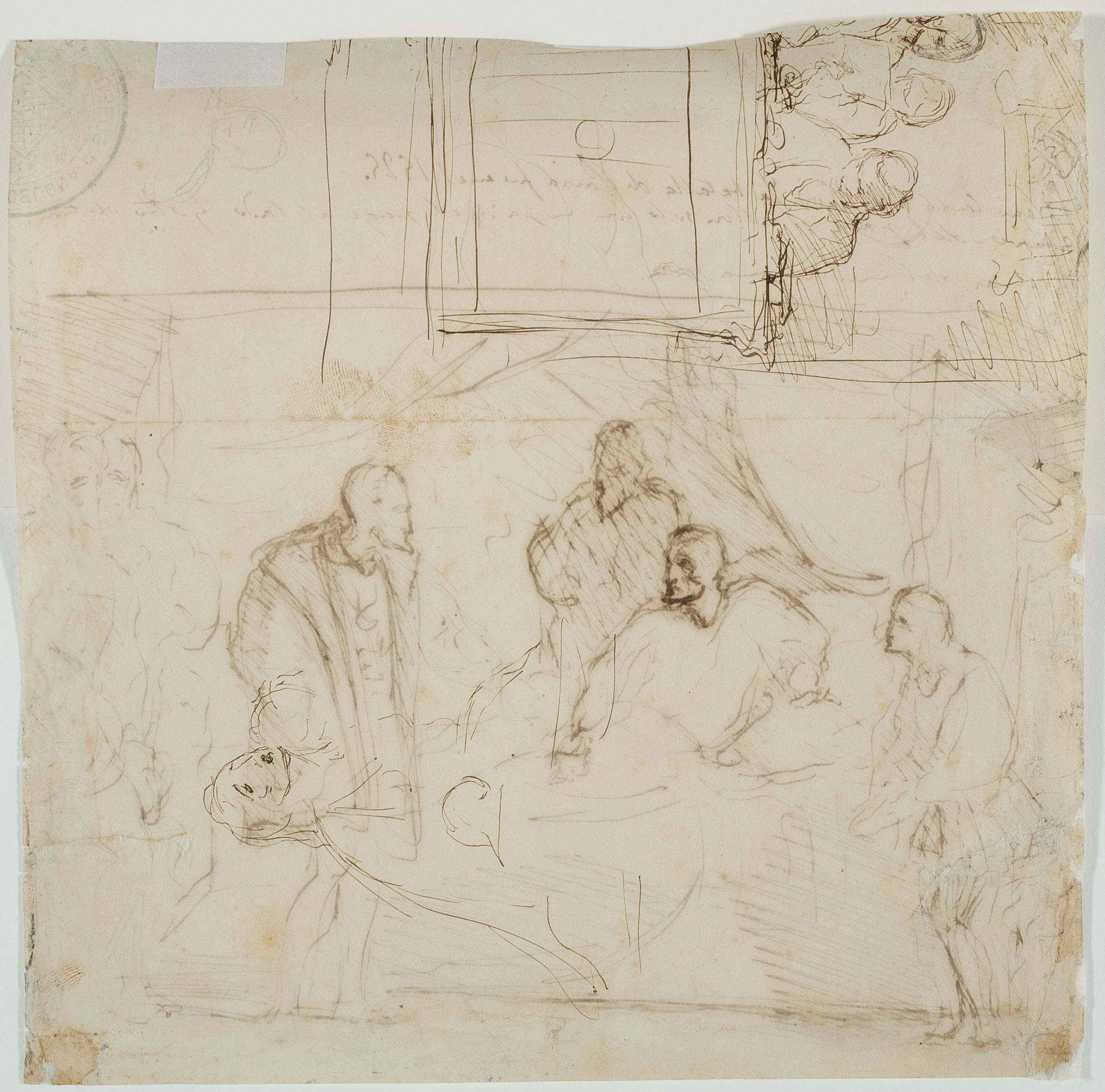 image for: Eduardo Rosales - Estudi per al quadre «Visita de Carles V a Francesc I a la Torre de los Lujanes» (anvers) / Croquis de figures (revers) - Cap a 1860 [1]
