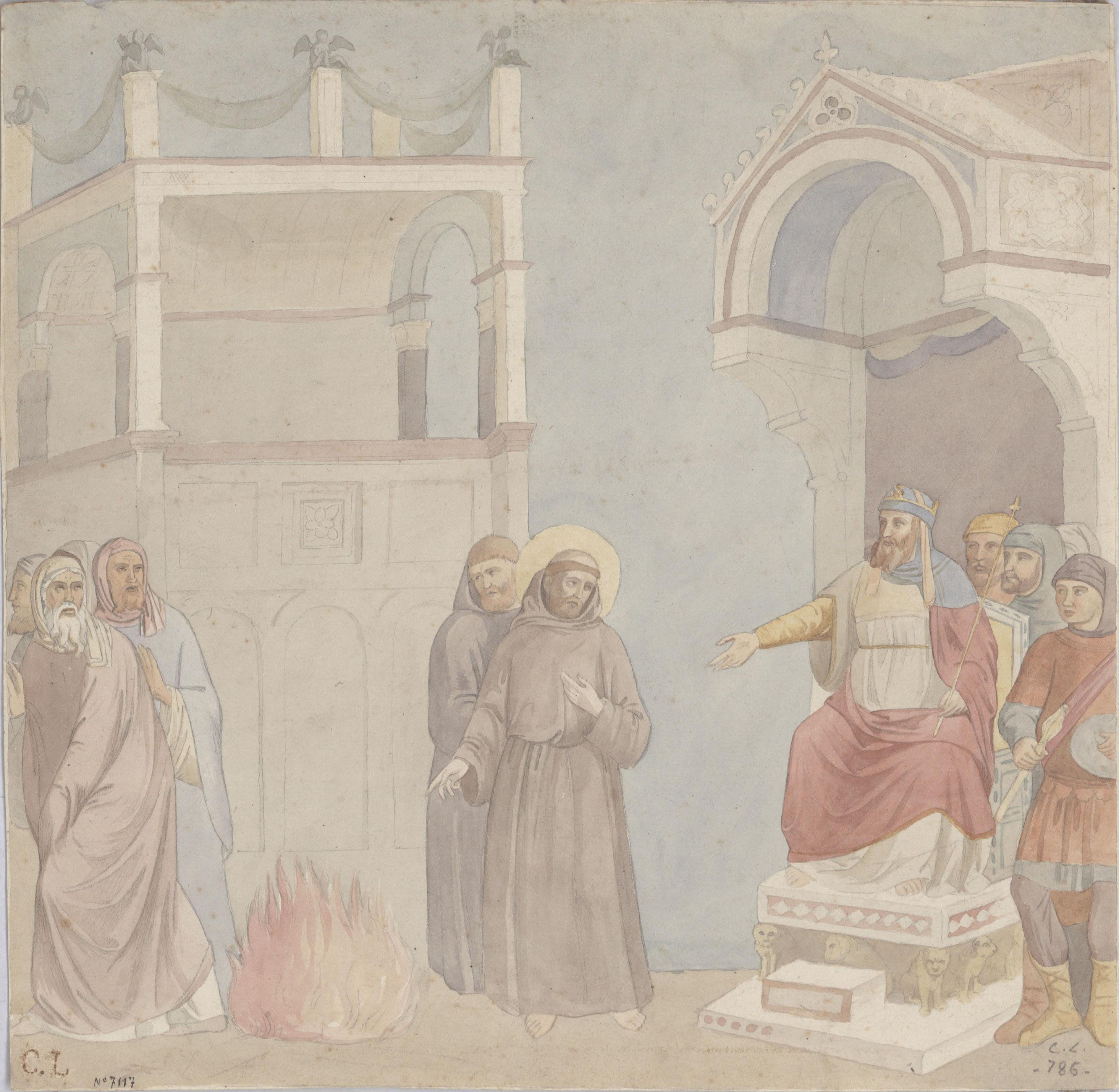 image for: Claudi Lorenzale - Sant Francesc davant del sultà. Còpia de la pintura de Giotto a la basílica de Sant Francesc d'Assís - Cap a 1839 -1840
