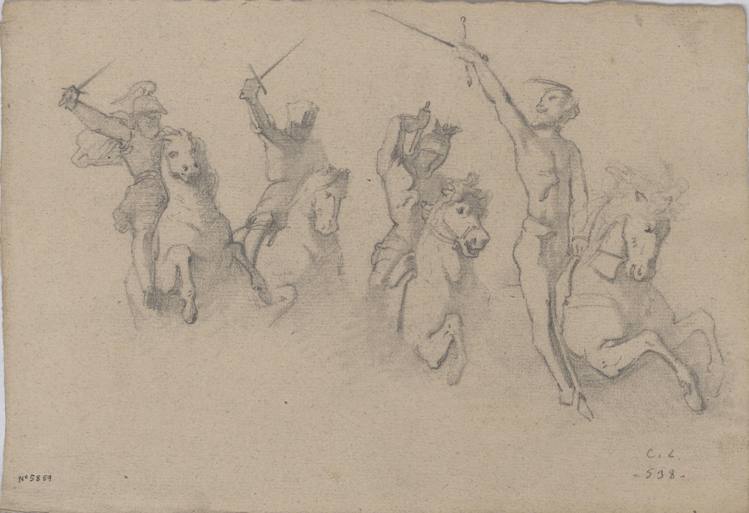 image for: Claudi Lorenzale - Quatre estudis per a una imatge de sant Jaume apòstol [?] - Cap a 1850-1870