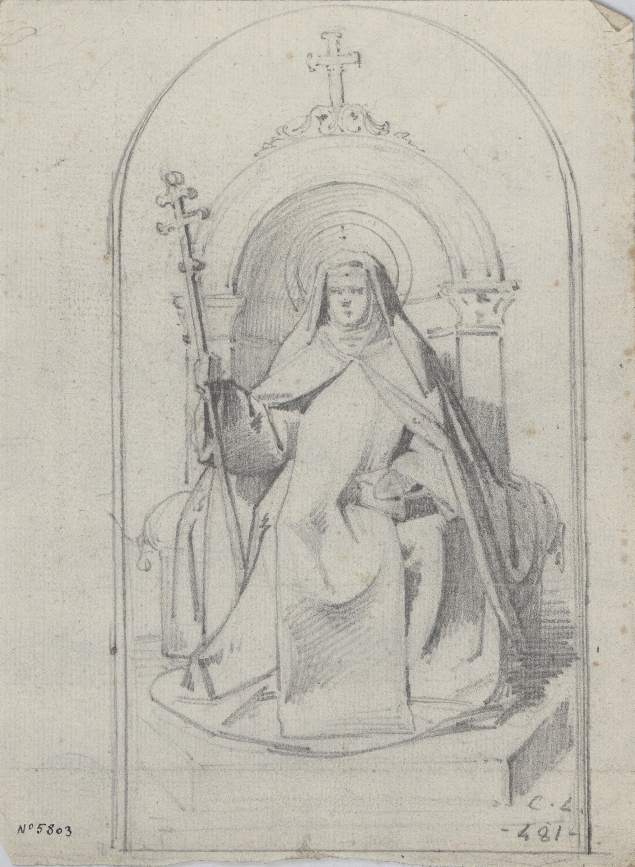 image for: Claudi Lorenzale - Santa [?] asseguda en un tron - Cap a 1850-1870