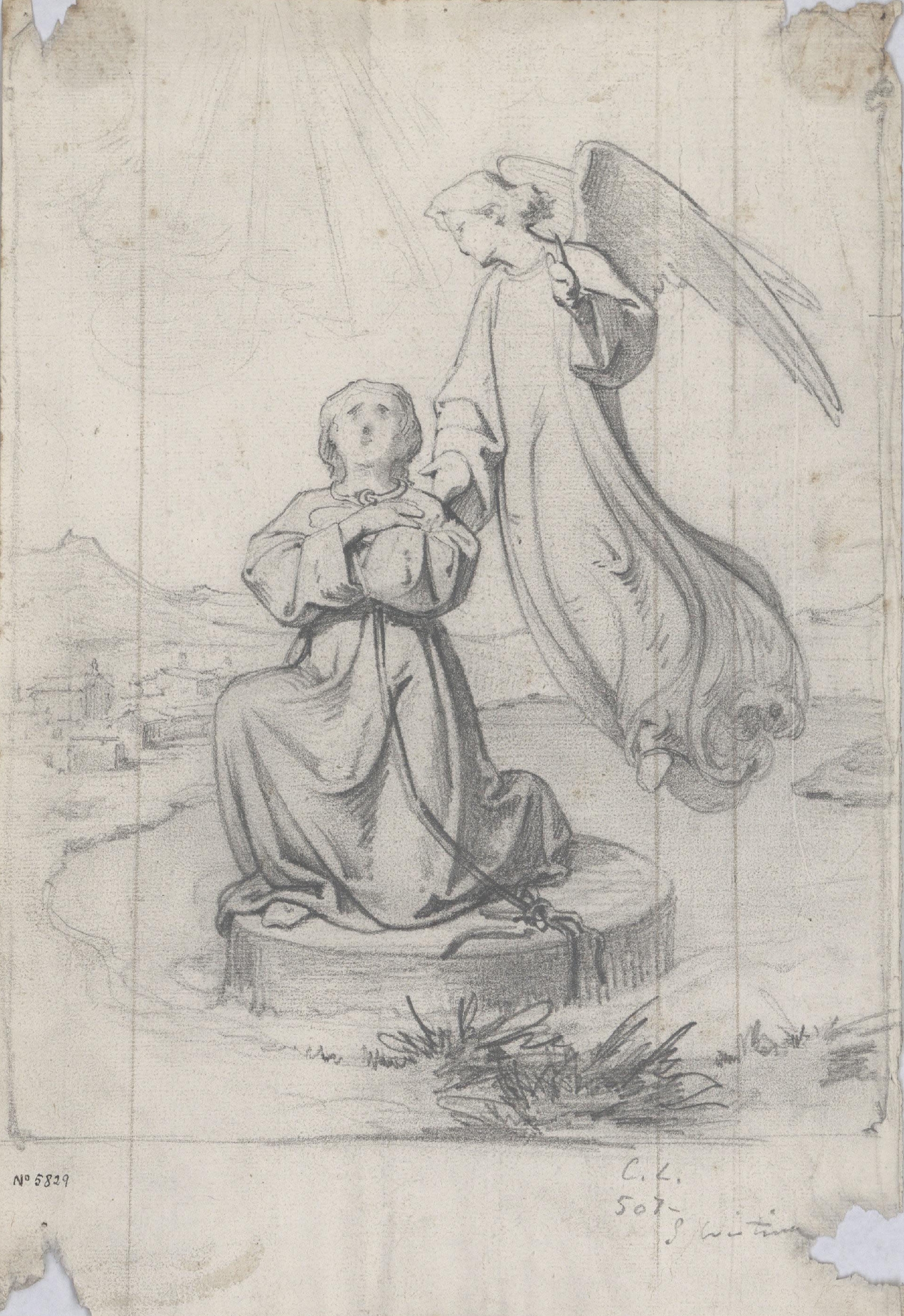 image for: Claudi Lorenzale - Santa Cristina reconfortada per un àngel (anvers) / Àngel (revers) - Cap a 1850-1870