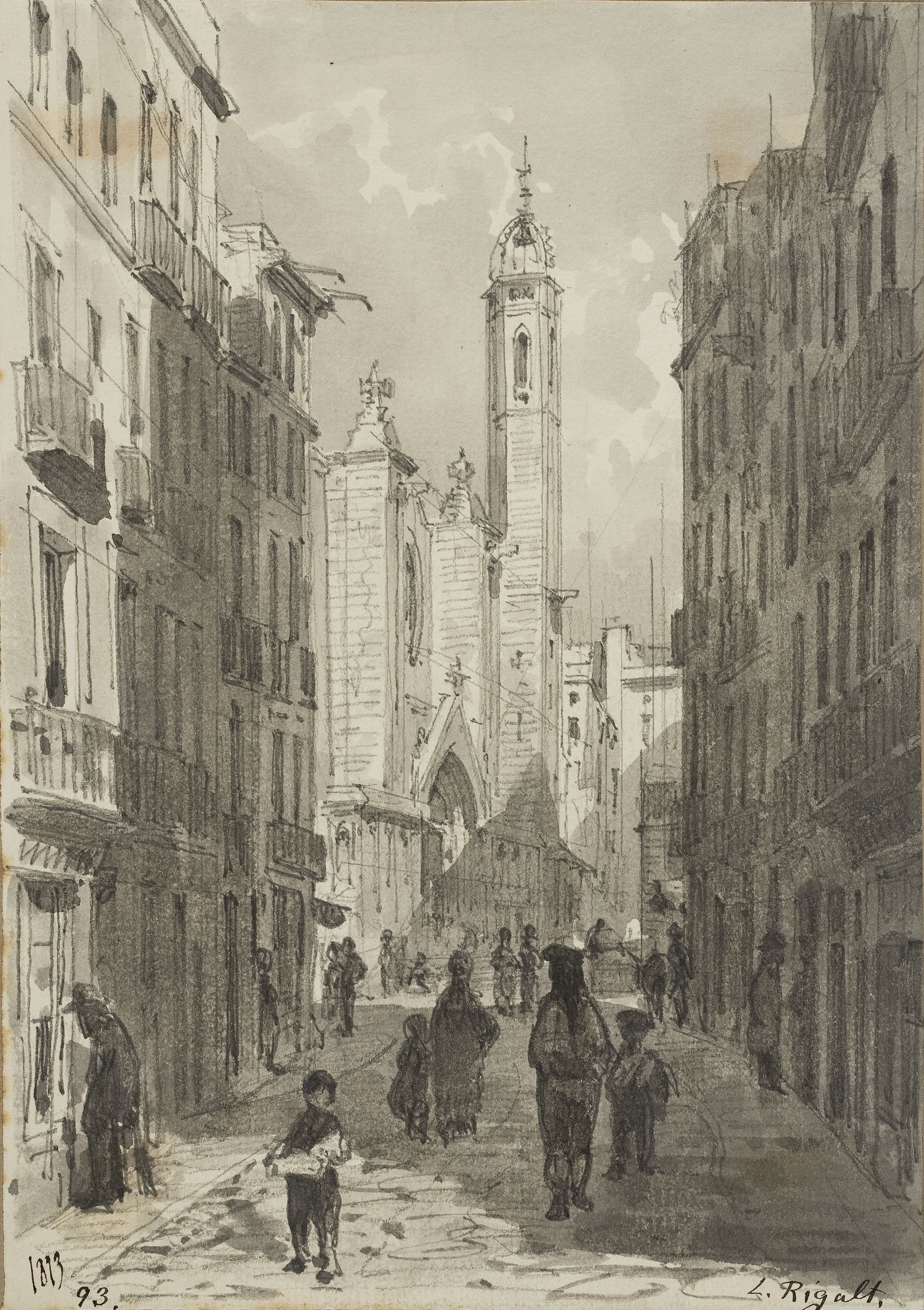 image for: Lluís Rigalt - Carrer de l'Argenteria amb Santa Maria del Mar al fons - 1873