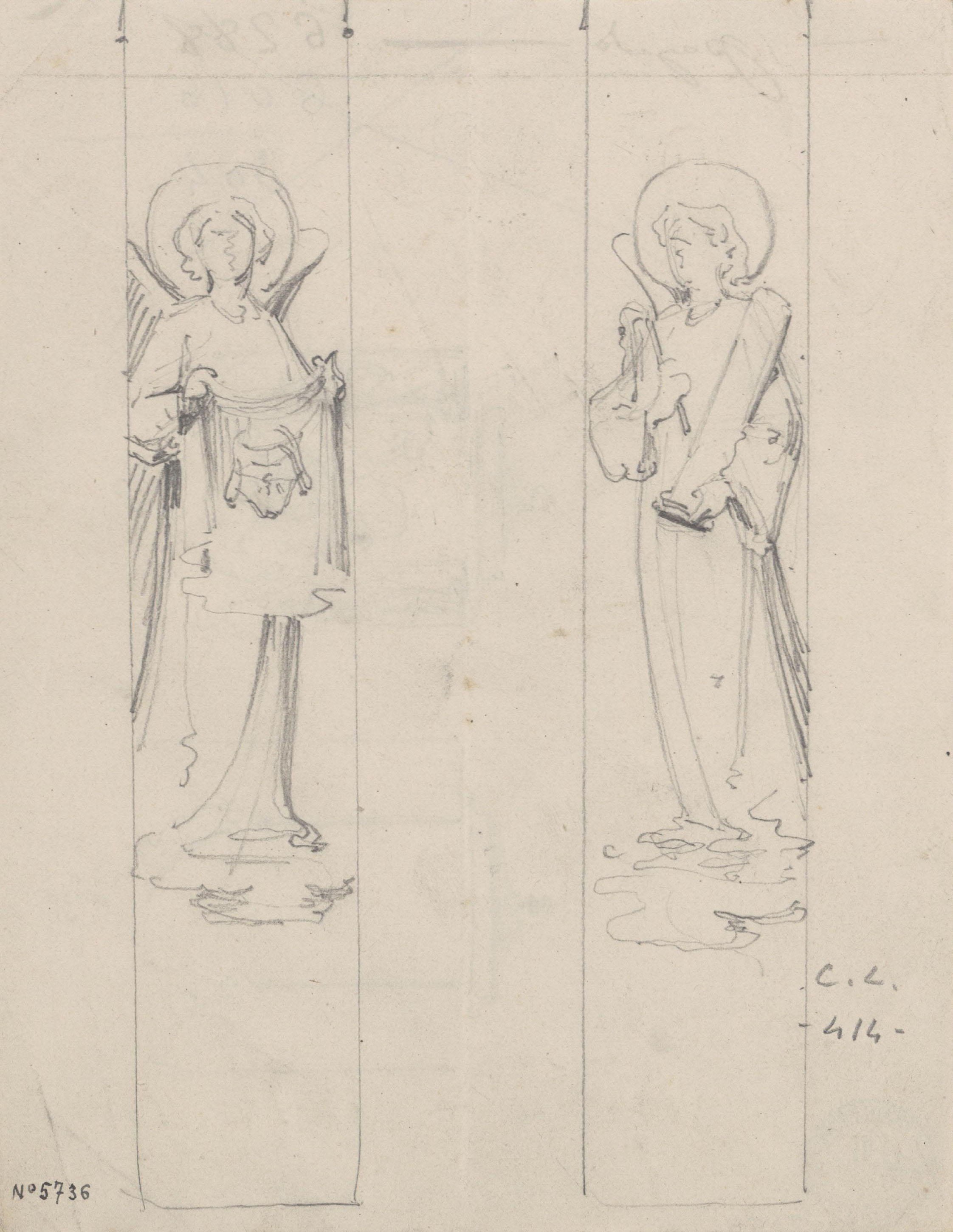image for: Claudi Lorenzale - Dos àngels (anvers) / Projecte de tríptic (revers) - Cap a 1850-1870