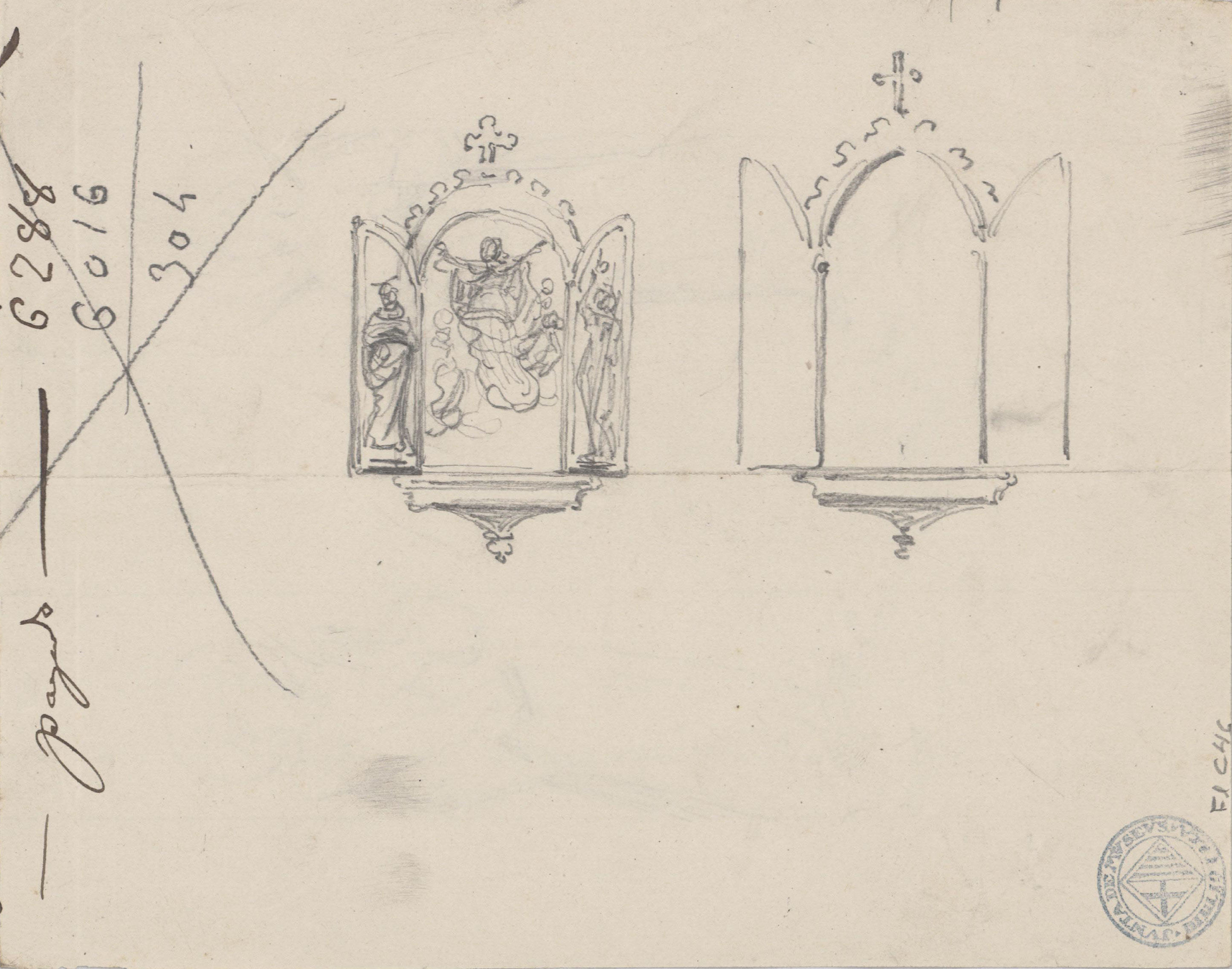image for: Claudi Lorenzale - Dos àngels (anvers) / Projecte de tríptic (revers) - Cap a 1850-1870 [1]