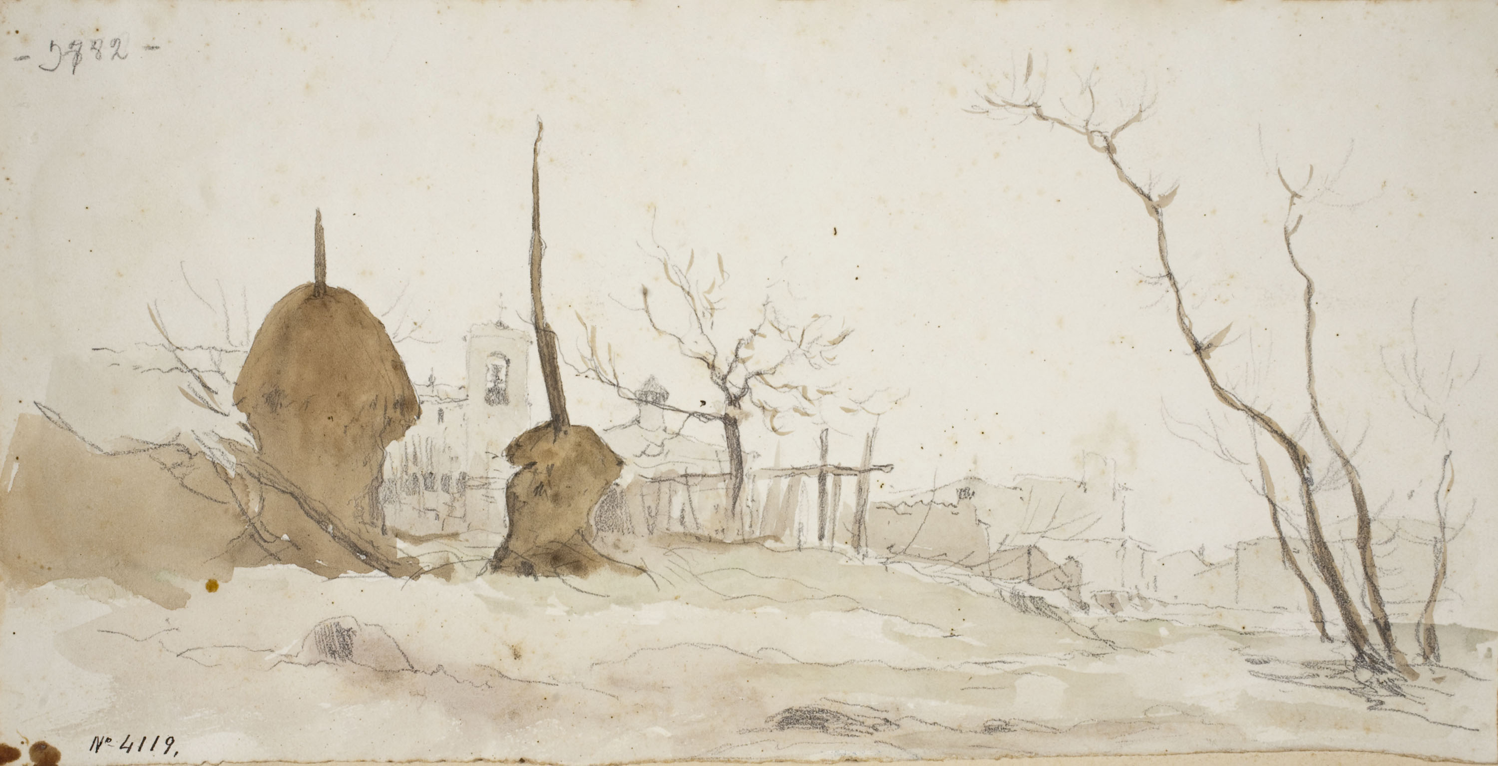 image for: Modest Urgell - Vista de poble amb pallers - Cap a 1884