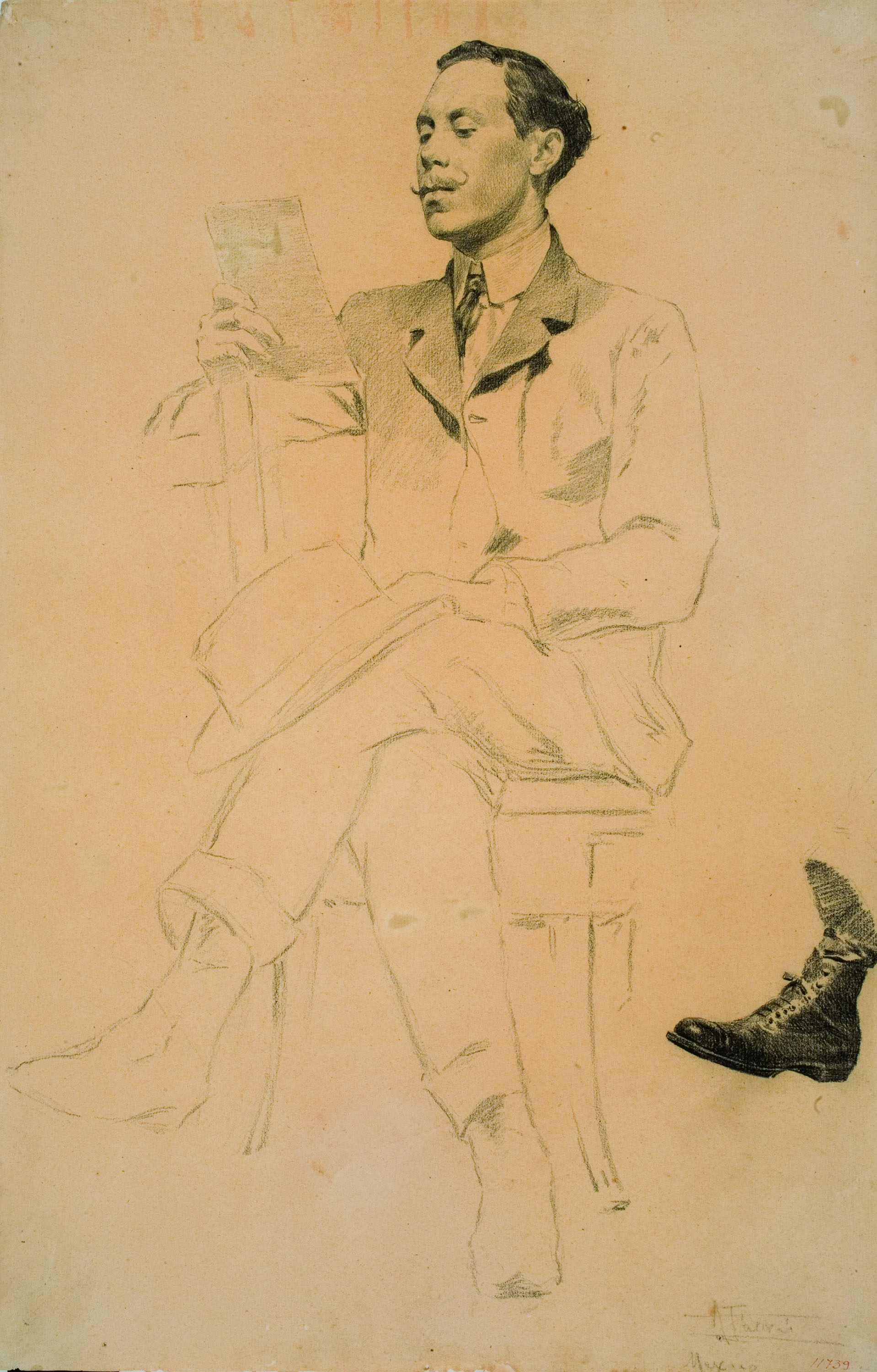 Antoni Fabrés - Retrat d'home llegint - Cap a 1903-1906 image for: Antoni Fabrés - Retrat d'home llegint - Cap a 1903-1906