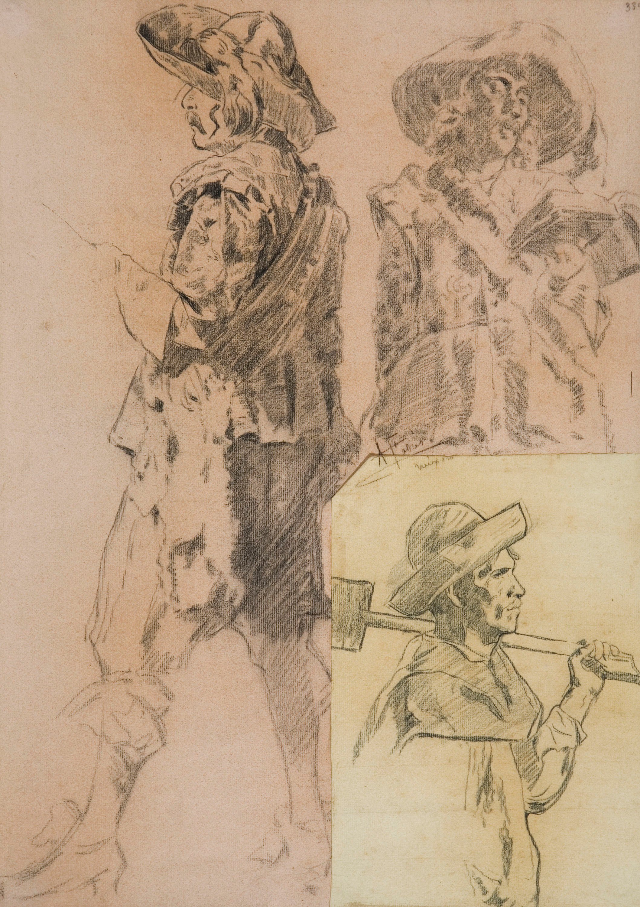 Antoni Fabrés - Estudis de soldat del segle XVII i camperol mexicà - Cap a 1902-1903 image for: Antoni Fabrés - Estudis de soldat del segle XVII i camperol mexicà - Cap a 1902-1903