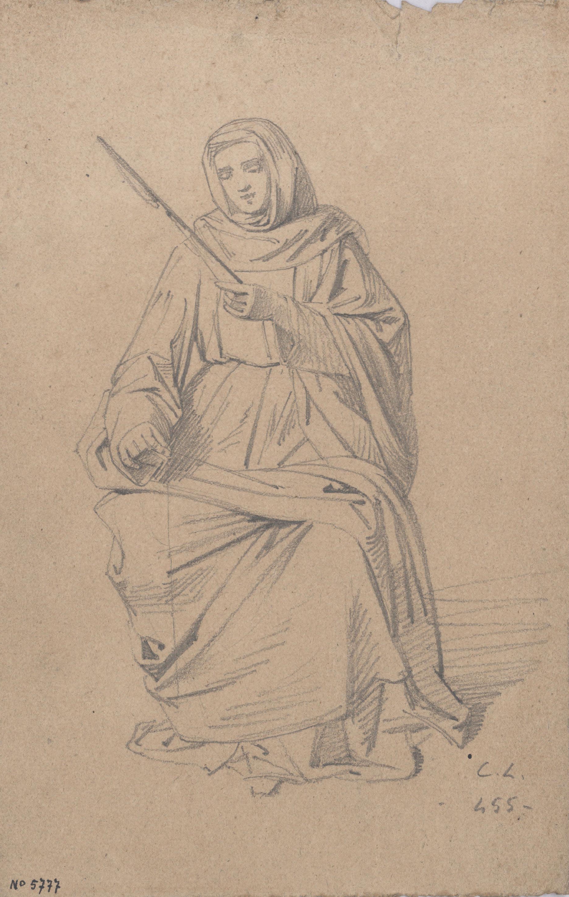 image for: Claudi Lorenzale - Estudi de dona filant per a una de les escenes del cicle de la Vida de la Mare de Déu per al retaule de l'altar major de la catedral de Solsona - Cap a 1854-1856
