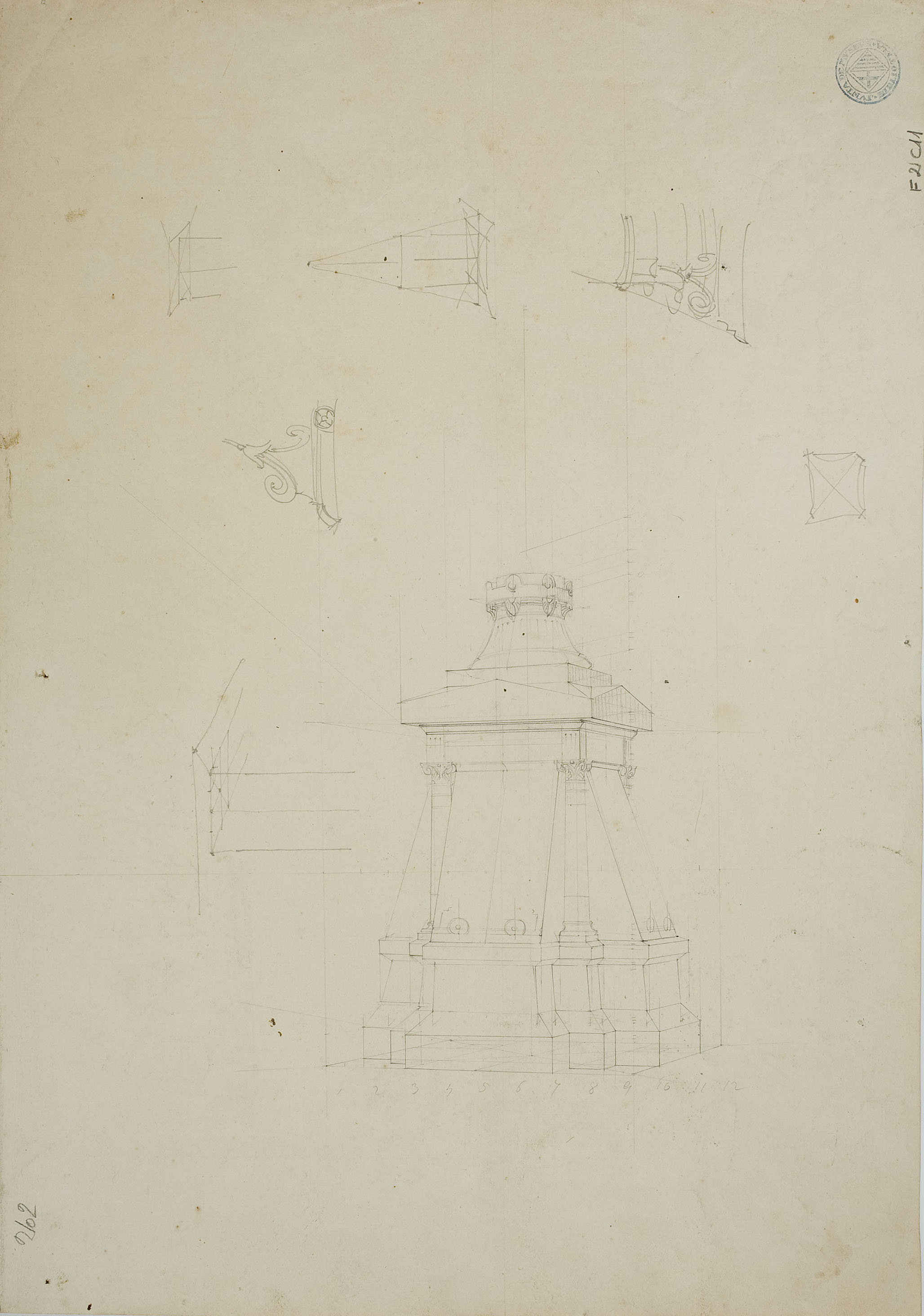 image for: Achille Battistuzzi - Celler del monestir de Poblet (anvers) / Elements arquitectònics (revers) - Cap a 1870 [1]