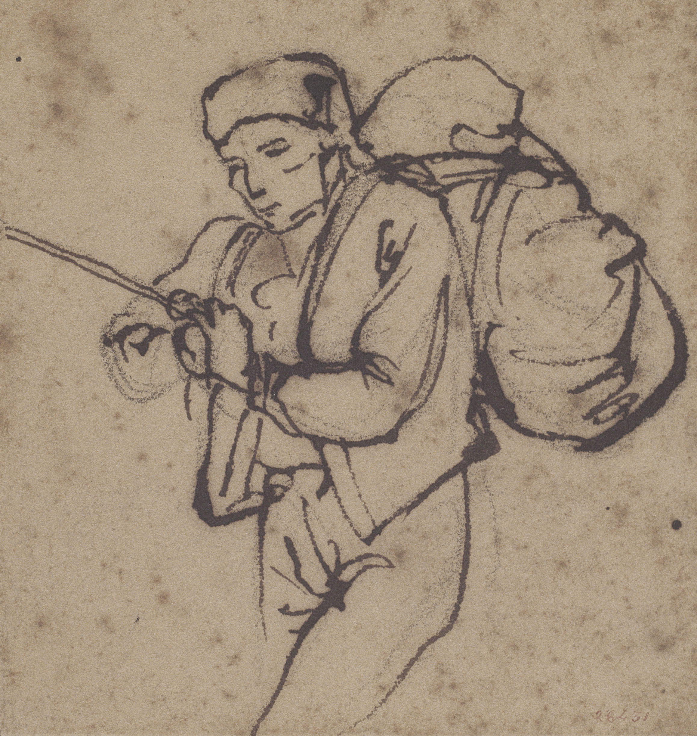 image for: Ramon Martí i Alsina - Un home portant un farcell a l'esquena - Cap a 1860-1865