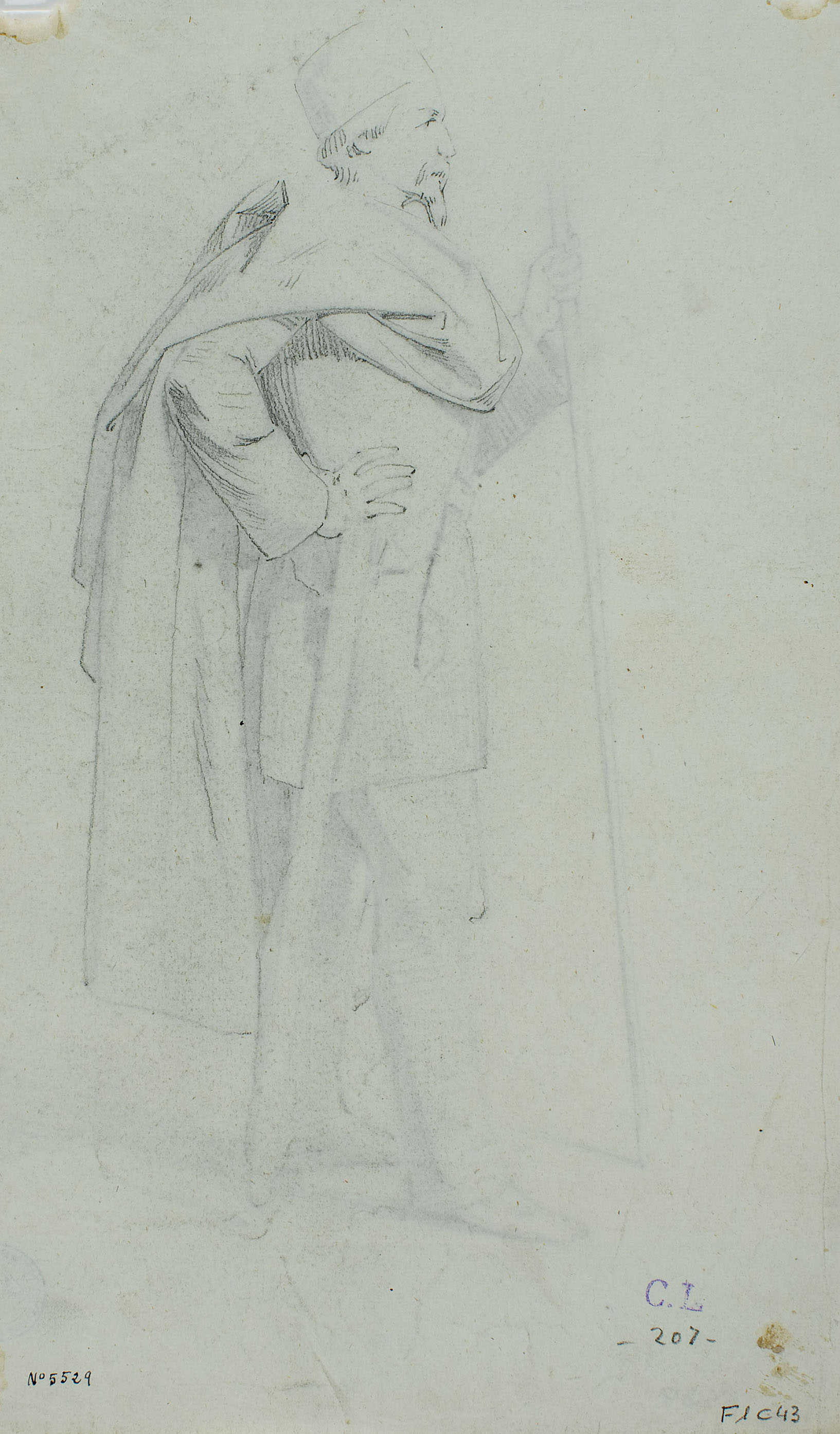 image for: Claudi Lorenzale - Home amb indumentària medieval (anvers i revers) - Cap a 1860-1880 [1]