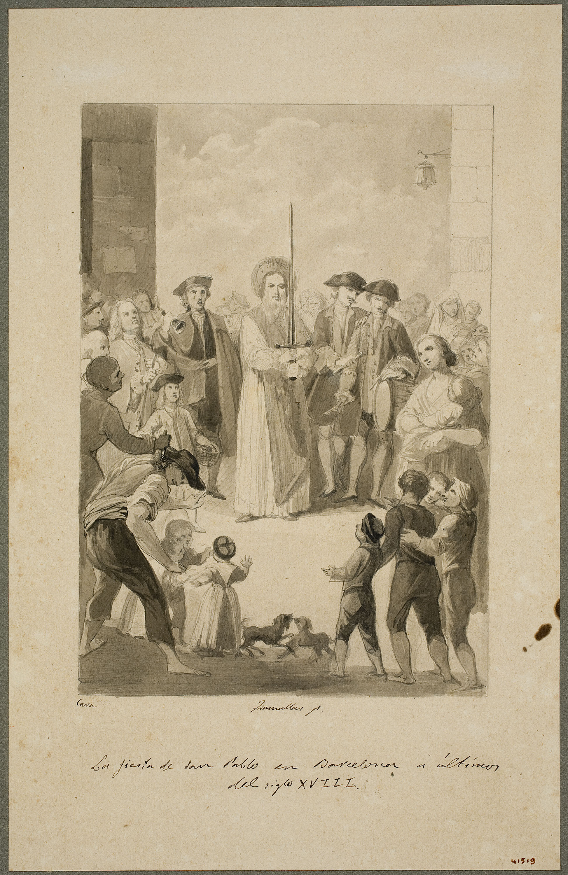 image for: Antoni Caba - La festa de Sant Pau a Barcelona cap a finals del segle XVIII (dibuix preparatori per a una estampa) - Cap a 1860-1870