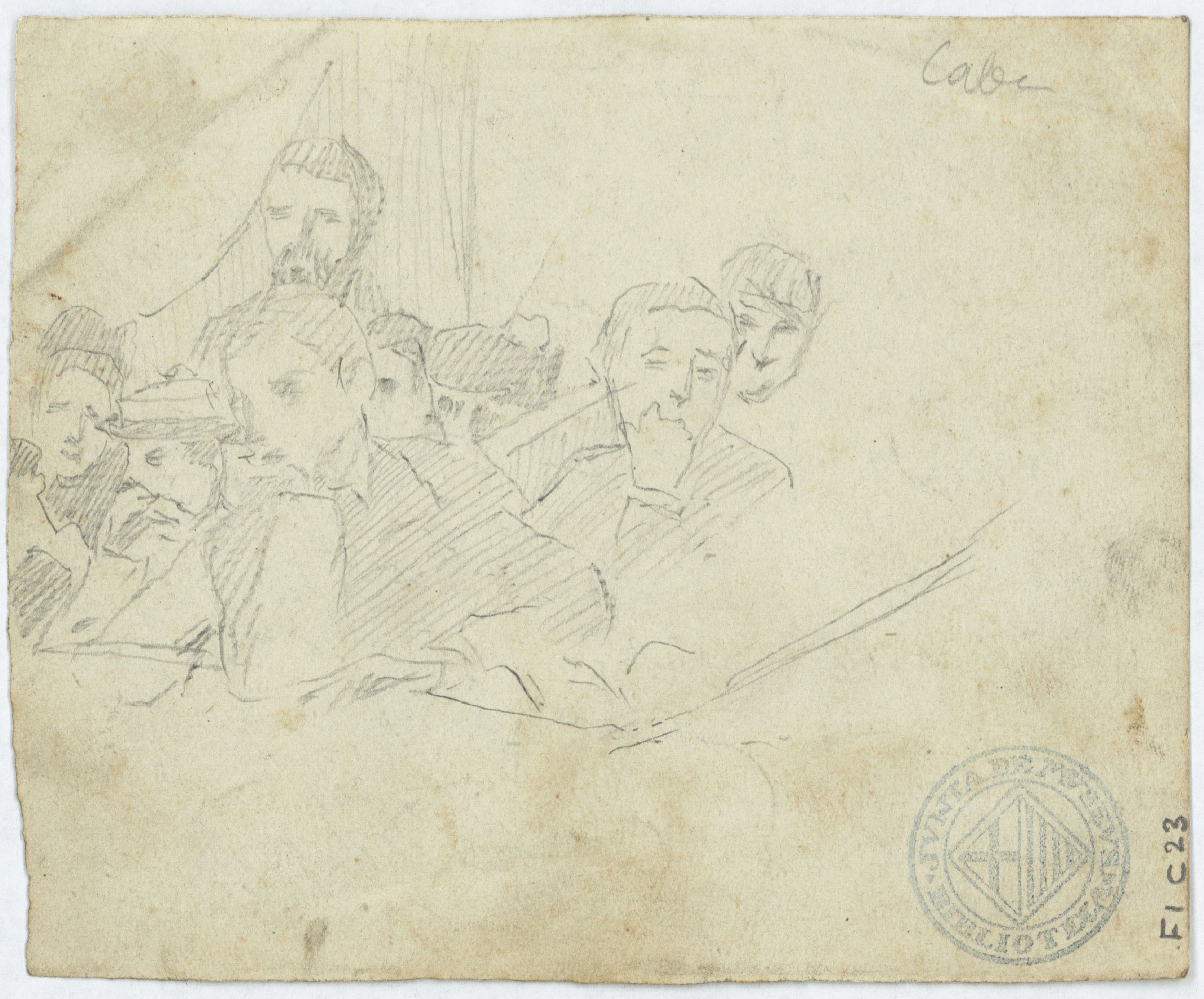image for: Antoni Caba - Grup de gent a la llotja d'un teatre [?] (anvers) / Grup de gent a la llotja d'un teatre [?] (revers) - Cap a 1860-1870 [1]