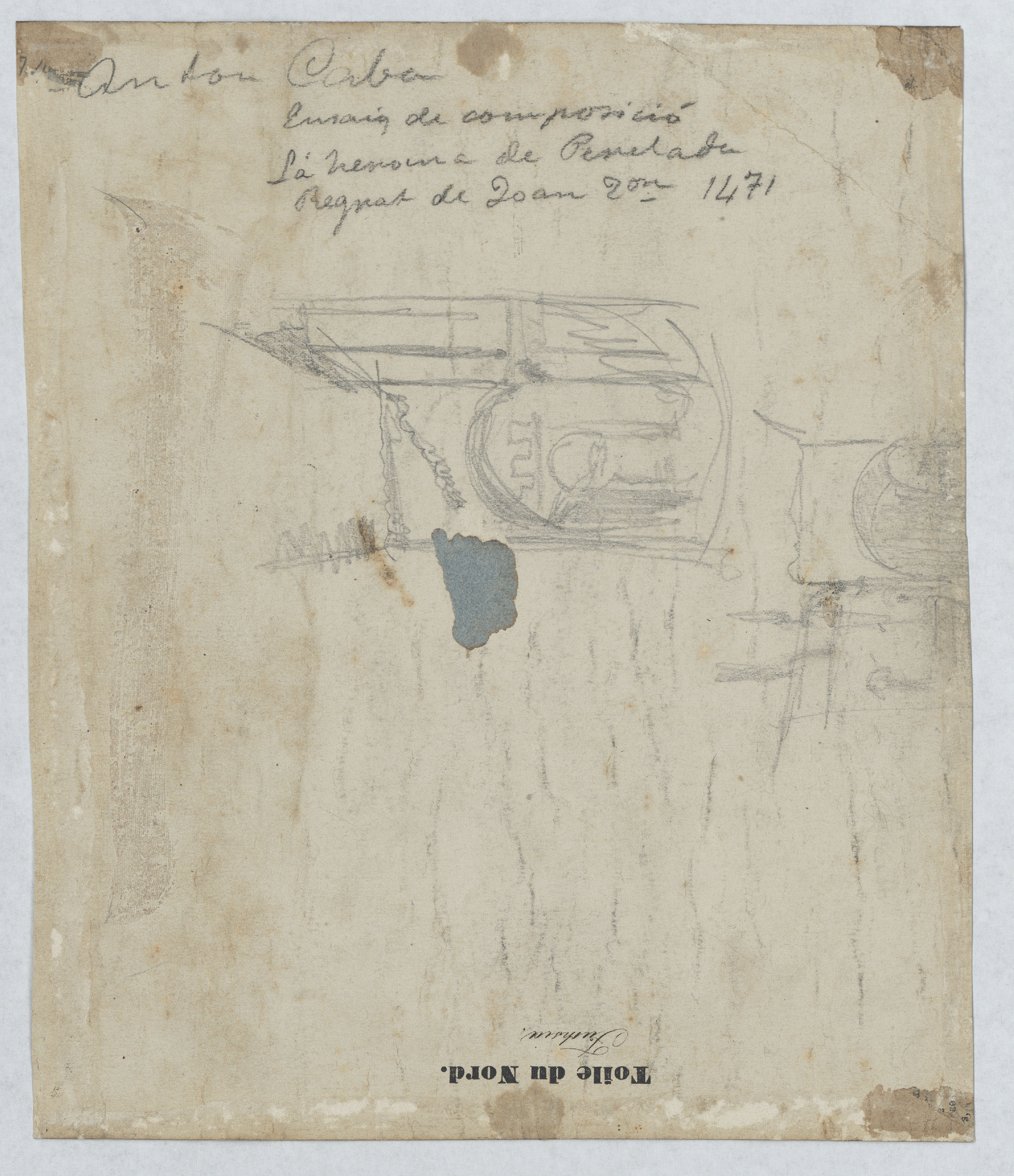 image for: Antoni Caba - Estudi per a la pintura «L'heroïna de Peralada» (anvers) / Croquis de l'entrada a una població per a la pintura «L'heroïna de Peralada» (revers) - Cap a 1864 [1]