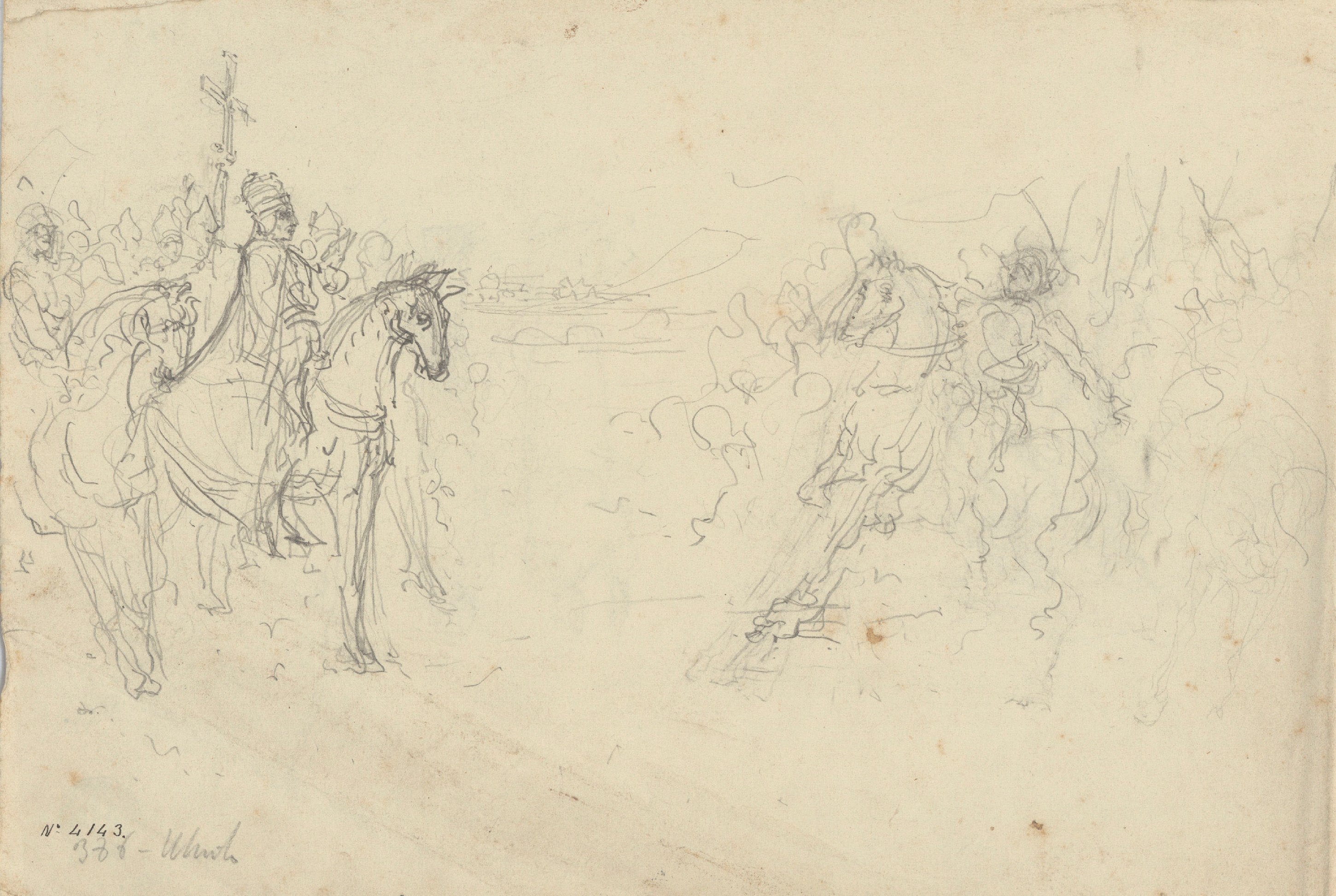 image for: Antoni Utrillo - Entrevista del Papa Lleó I el Magne amb el rei Àtila (anvers) / Estudi de l'entrevista del Papa Lleó I el Magne amb el rei Àtila (revers) - Cap a 1908