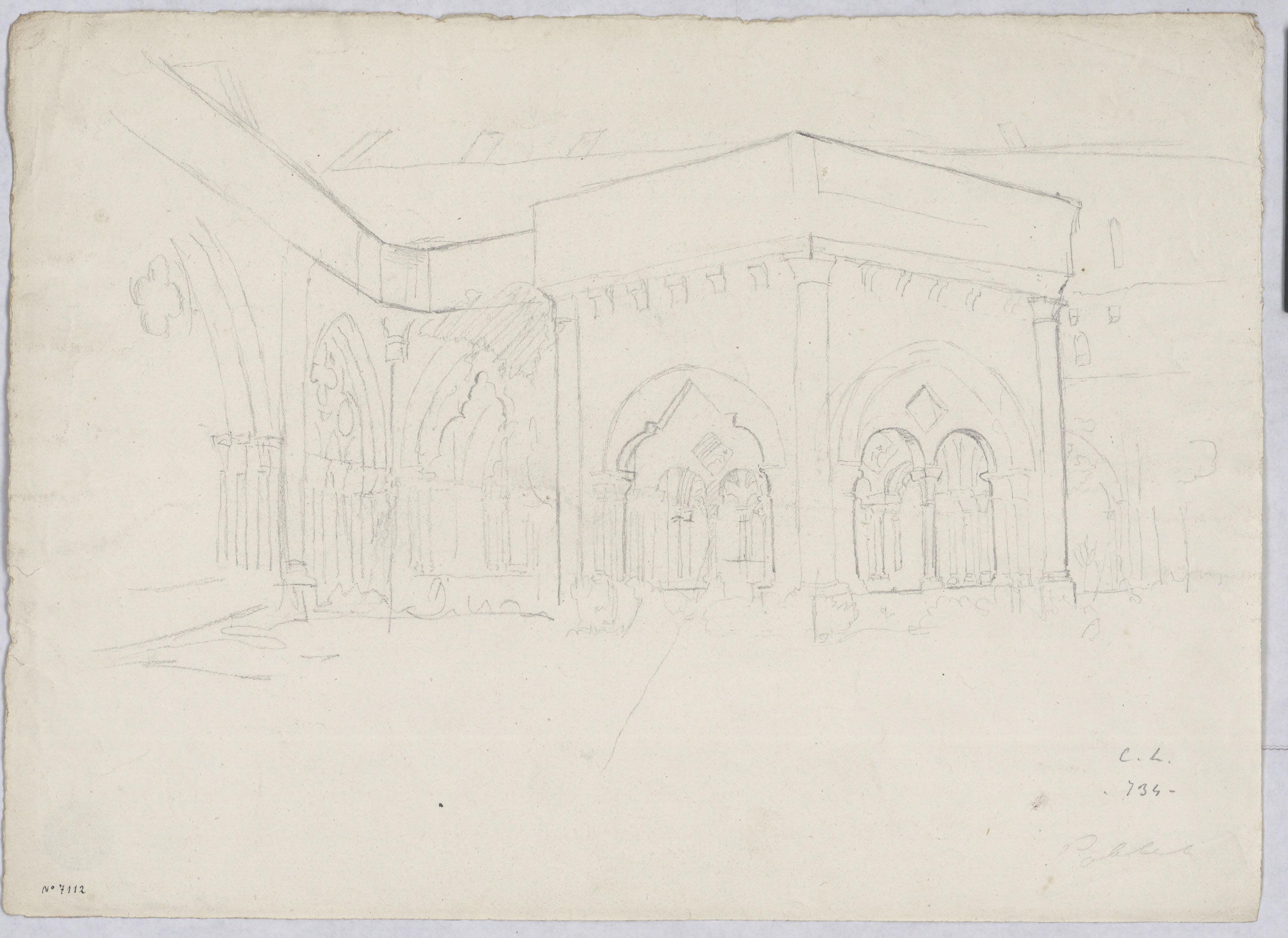 image for: Claudi Lorenzale - Vista parcial del claustre del monestir de Poblet - Cap a 1845