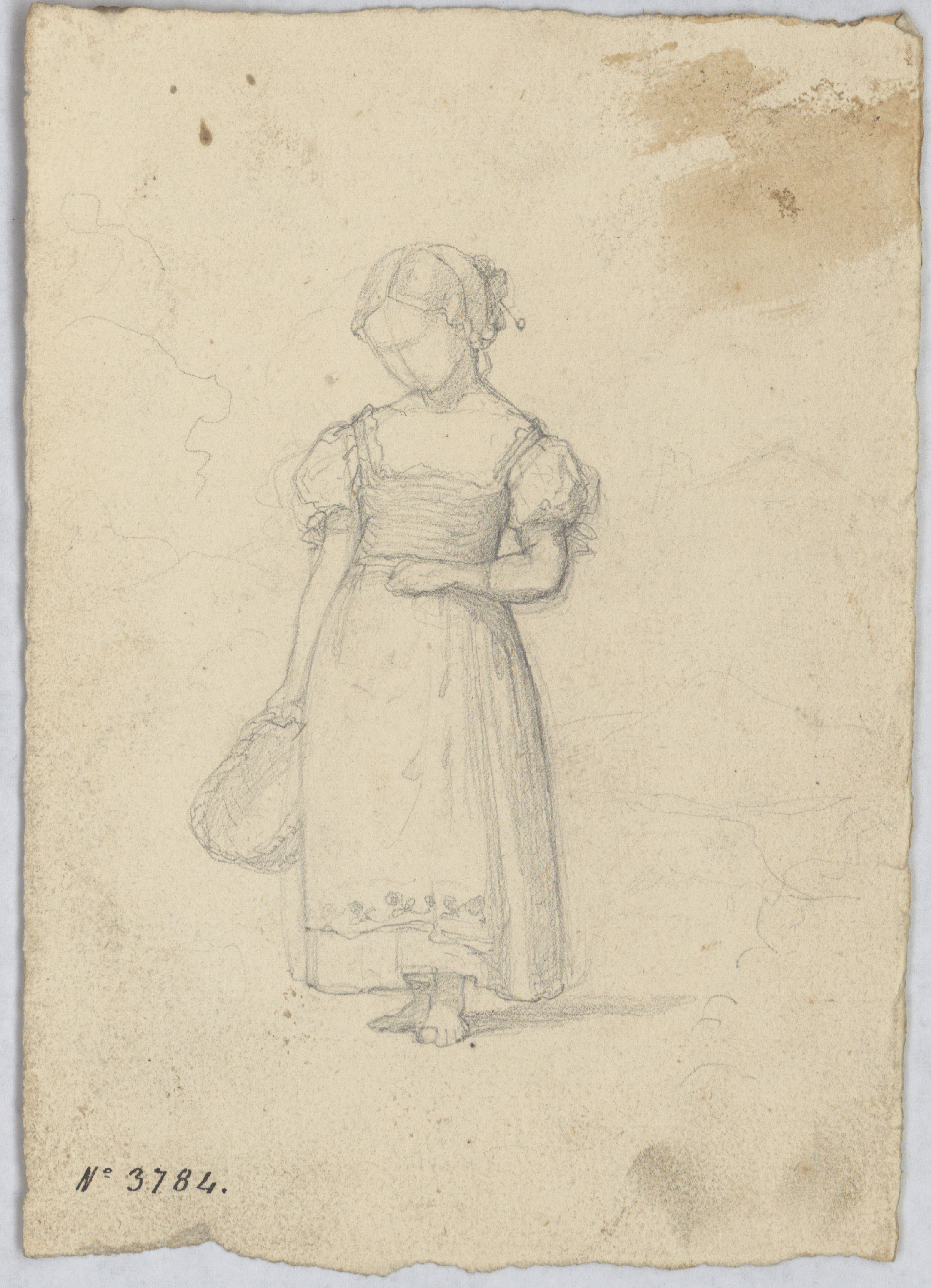 image for: Francesc Torras - Una noia, dempeus i descalça, amb un cistell a la mà - Cap a 1860-1876