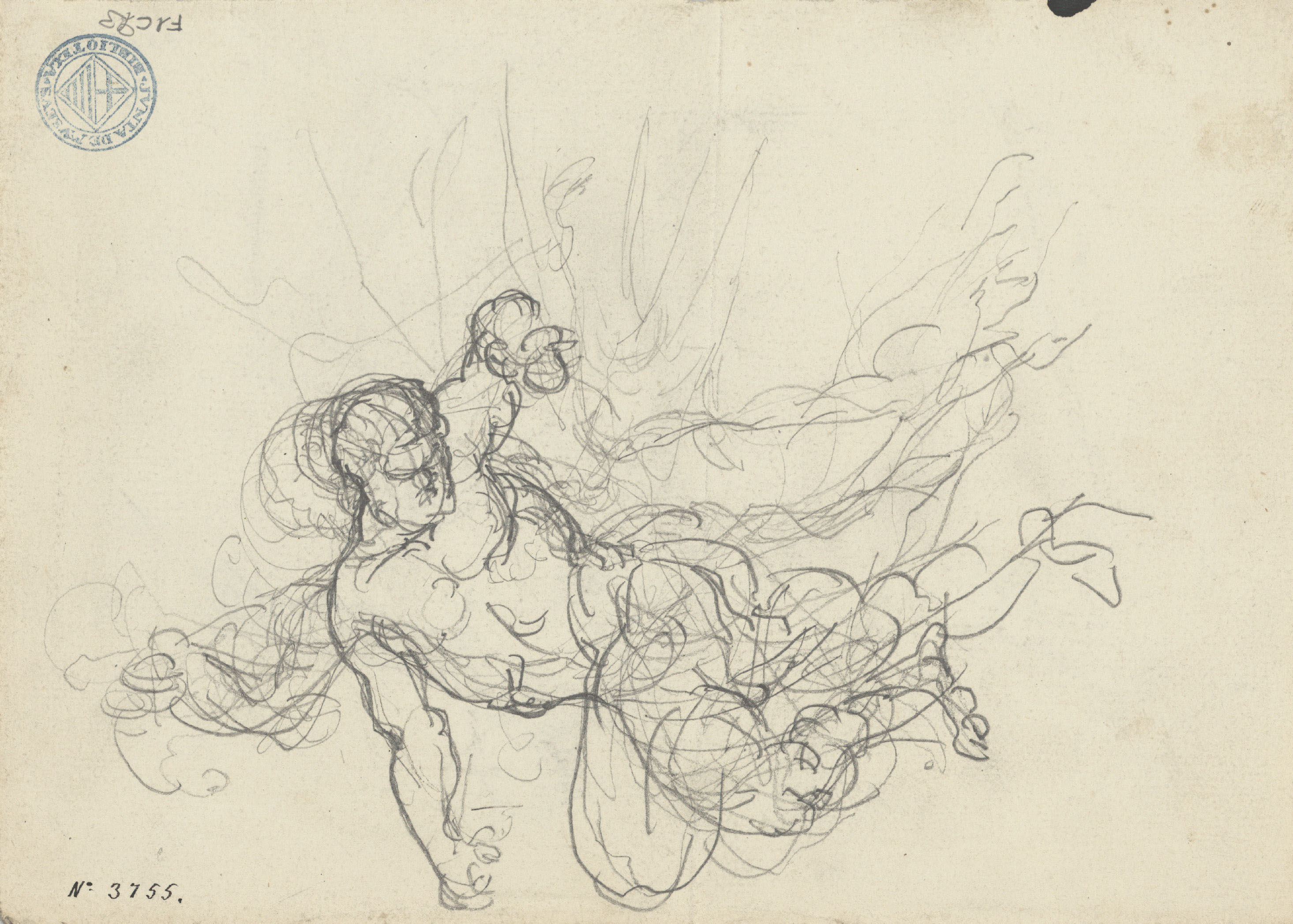 image for: Francesc Torras - Guzmán el Bueno, llançant el punyal (anvers) / Croquis de figura masculina (revers) - Cap a 1860-1876 [1]