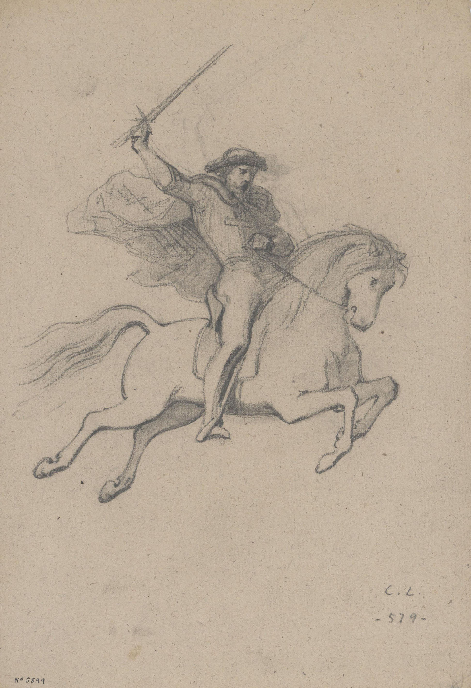 image for: Claudi Lorenzale - Estudi d'home a cavall. Sant Jaume Matamoros [?] - Cap a 1850-1870