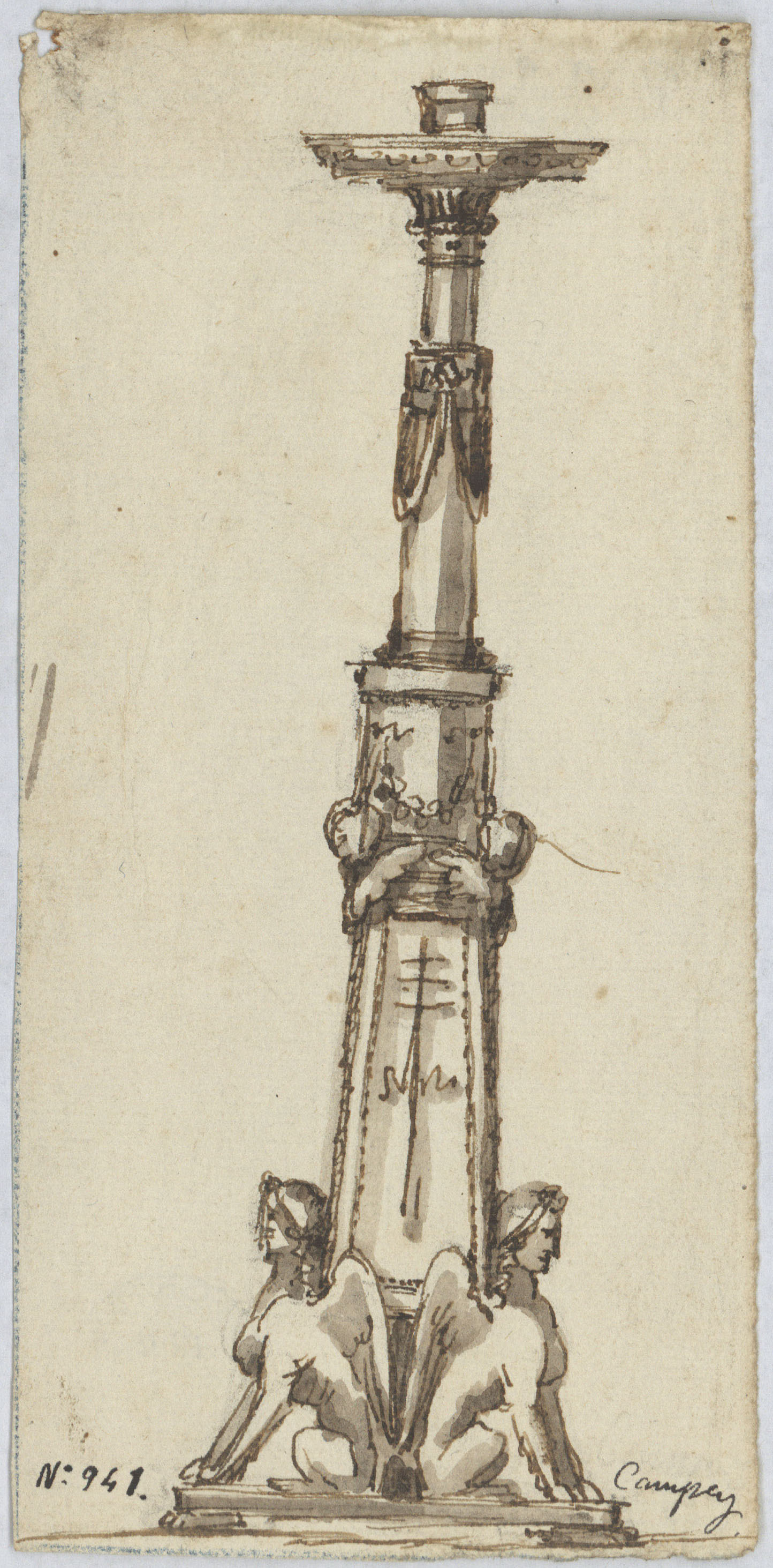 image for: Damià Campeny - Projecte de candeler amb esfinxs i amorets - Cap a 1804-1806