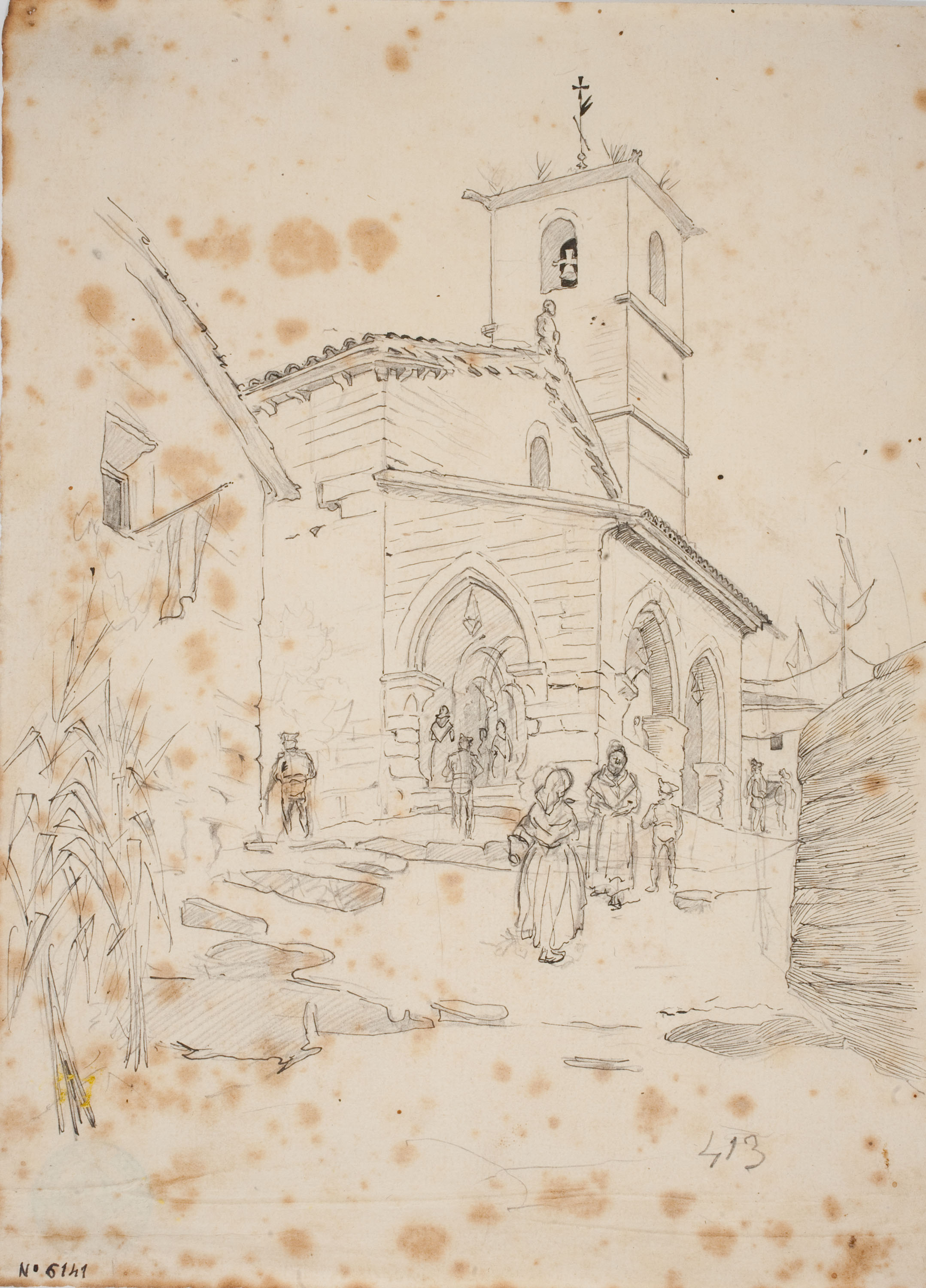 image for: Josep Lluís Pellicer - Carrer de poble amb església - Cap a 1889