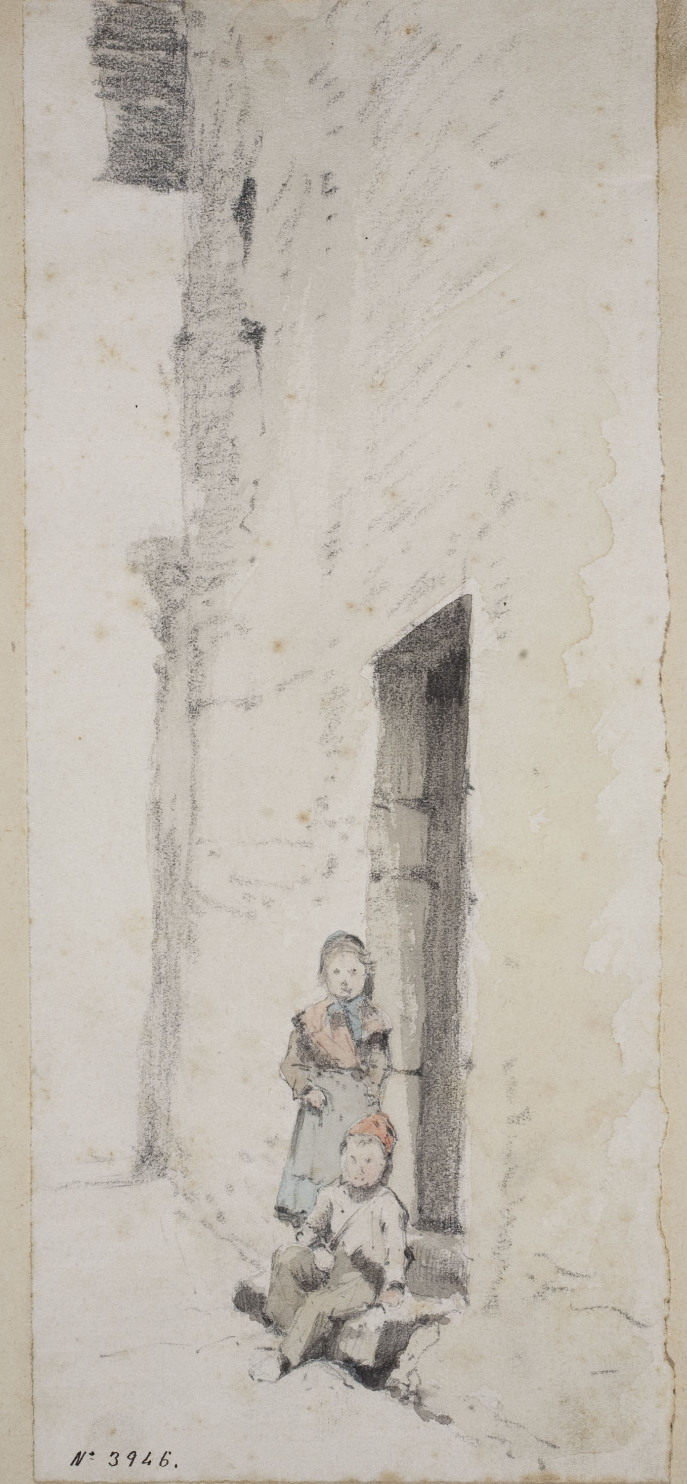 Modest Urgell - Carrer de poble amb nens - Cap a 1861-1888 image for: Modest Urgell - Carrer de poble amb nens - Cap a 1861-1888