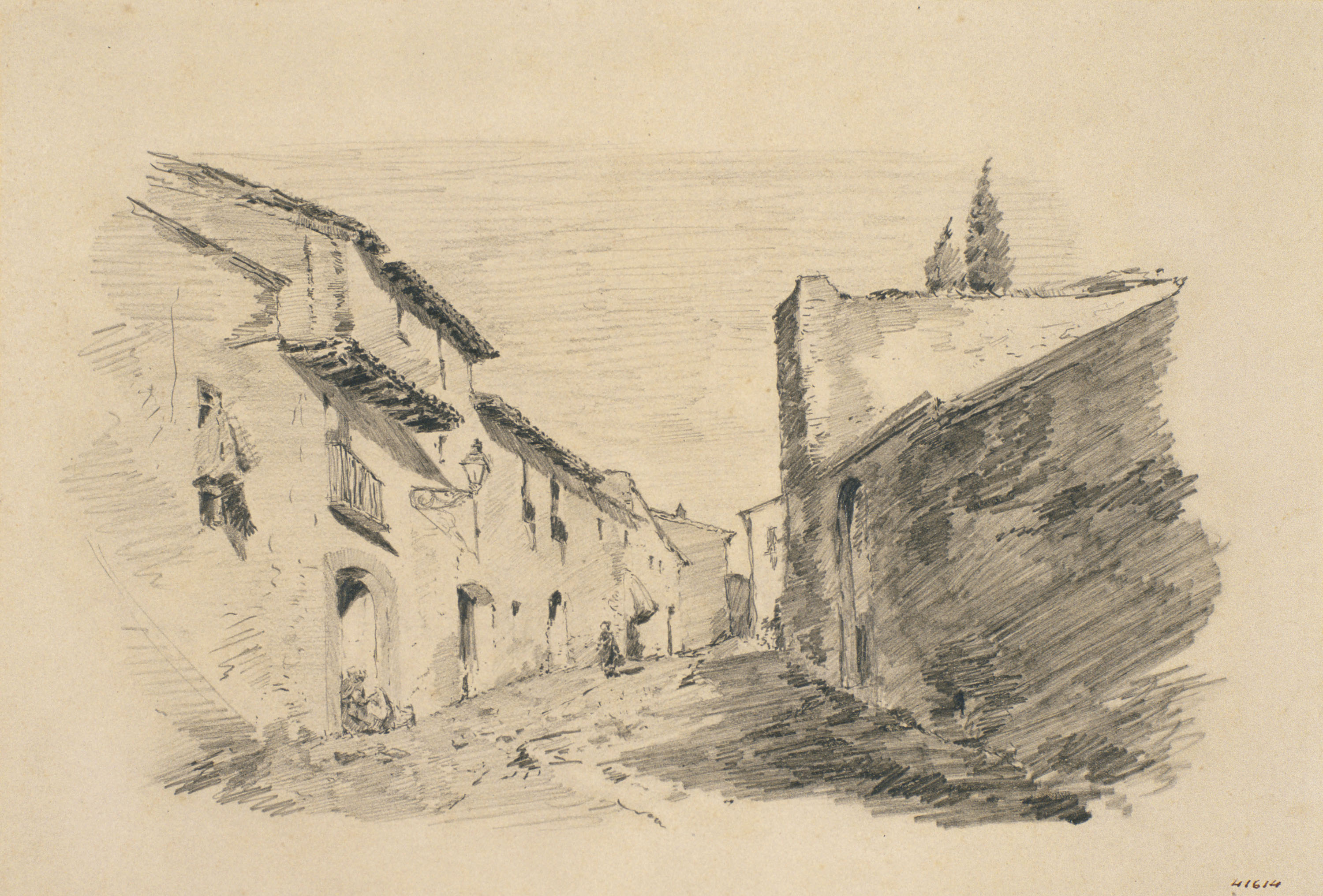 Francesc Gimeno - Carrer de Tortosa (anvers) / Estudi d'una casa de pagès (revers) - Cap a 1878 image for: Francesc Gimeno - Carrer de Tortosa (anvers) / Estudi d'una casa de pagès (revers) - Cap a 1878