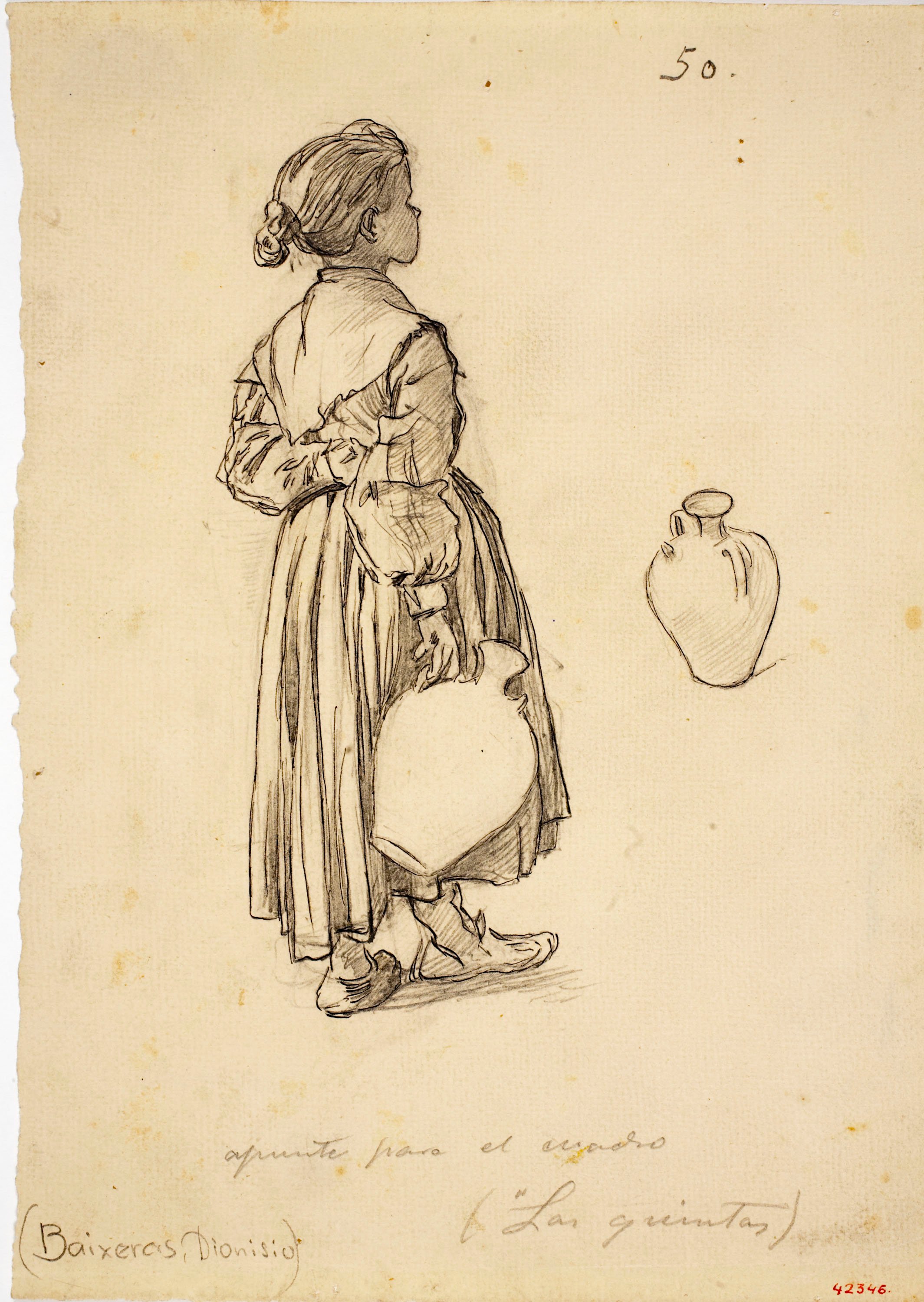 image for: Dionís Baixeras - Estudi de noia amb càntirs per al quadre «Las Quintas» - Cap a 1905