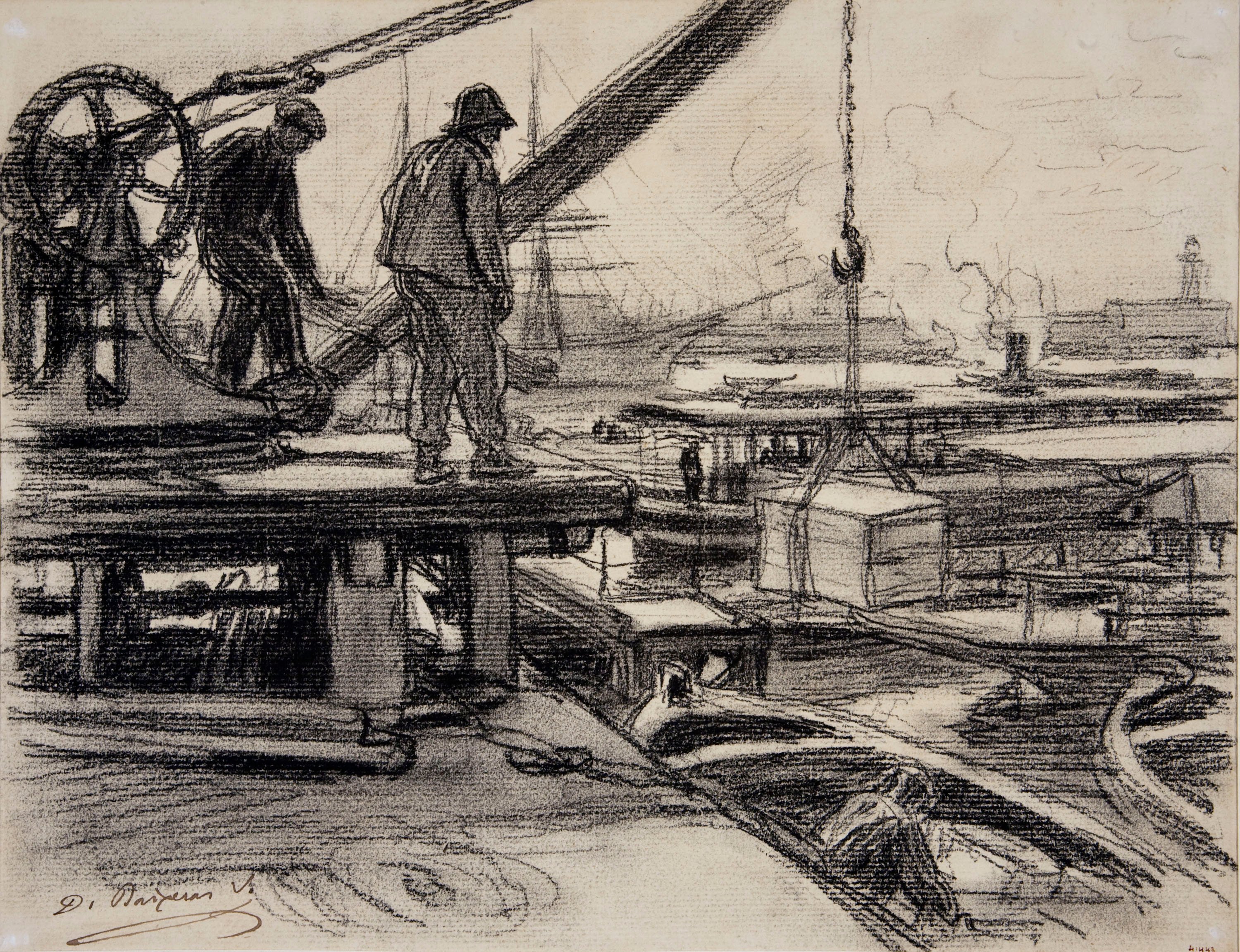 Dionís Baixeras - Grua carregant al moll - Anterior a 1935 image for: Dionís Baixeras - Grua carregant al moll - Anterior a 1935