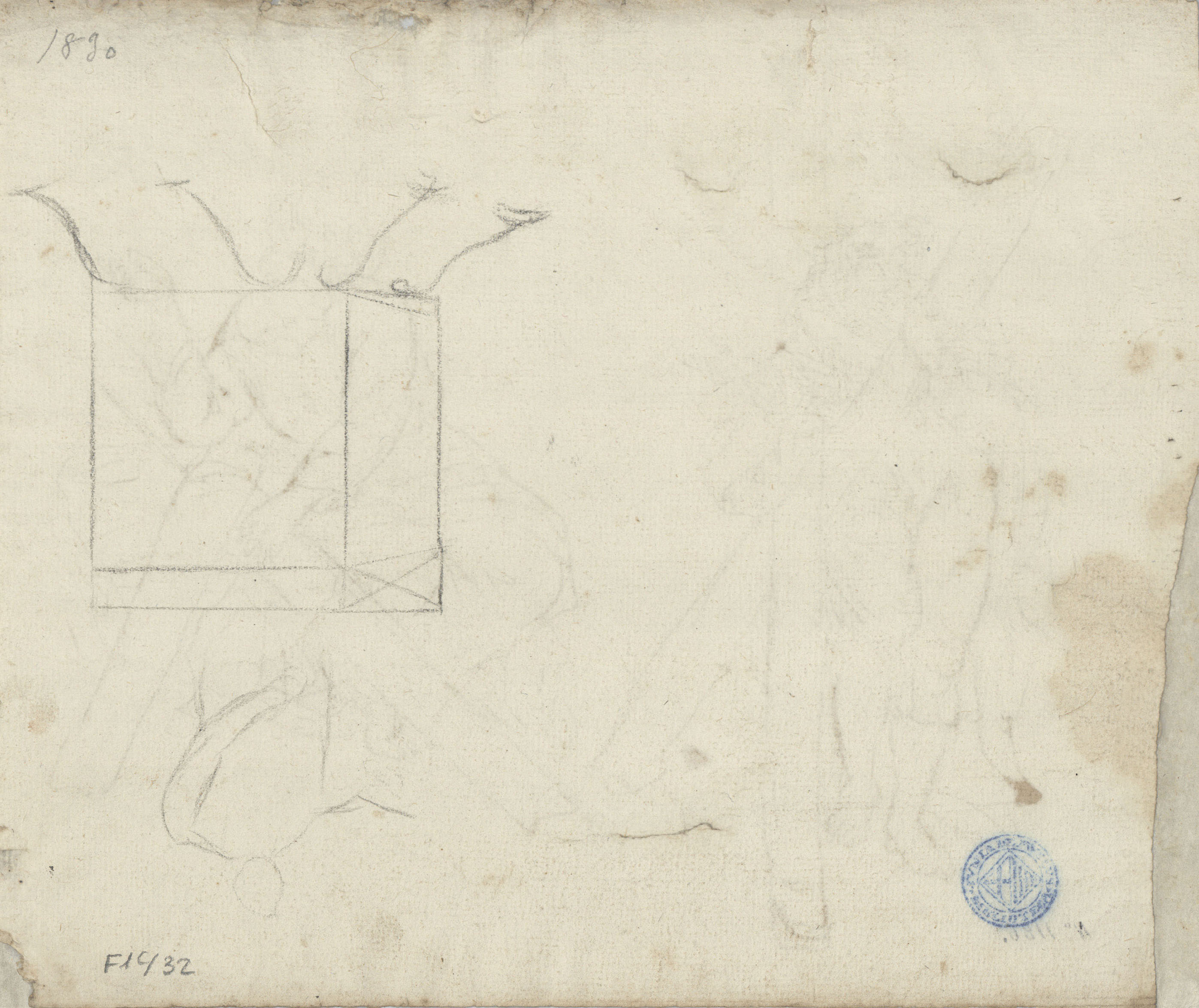image for: Josep Bernat Flaugier - Estudis per a una figura de sant Andreu (anvers) / Esbossos (revers) - Cap a 1800-1812 [1]