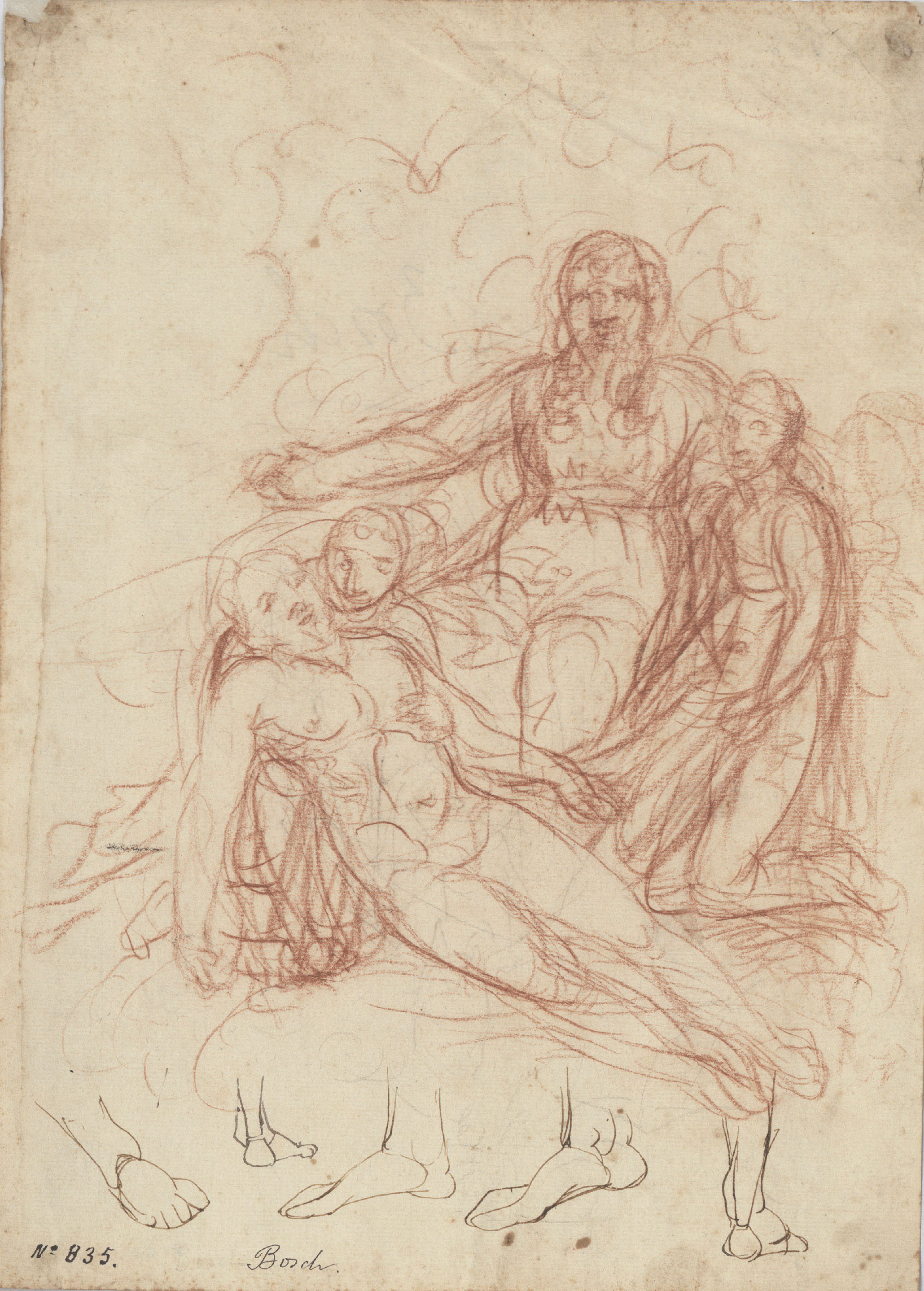 image for: Josep Bernat Flaugier - Estudi anatòmic de figures per a una composició religiosa (anvers) / Croquis d'unes figures (revers) - Cap a 1800-1812
